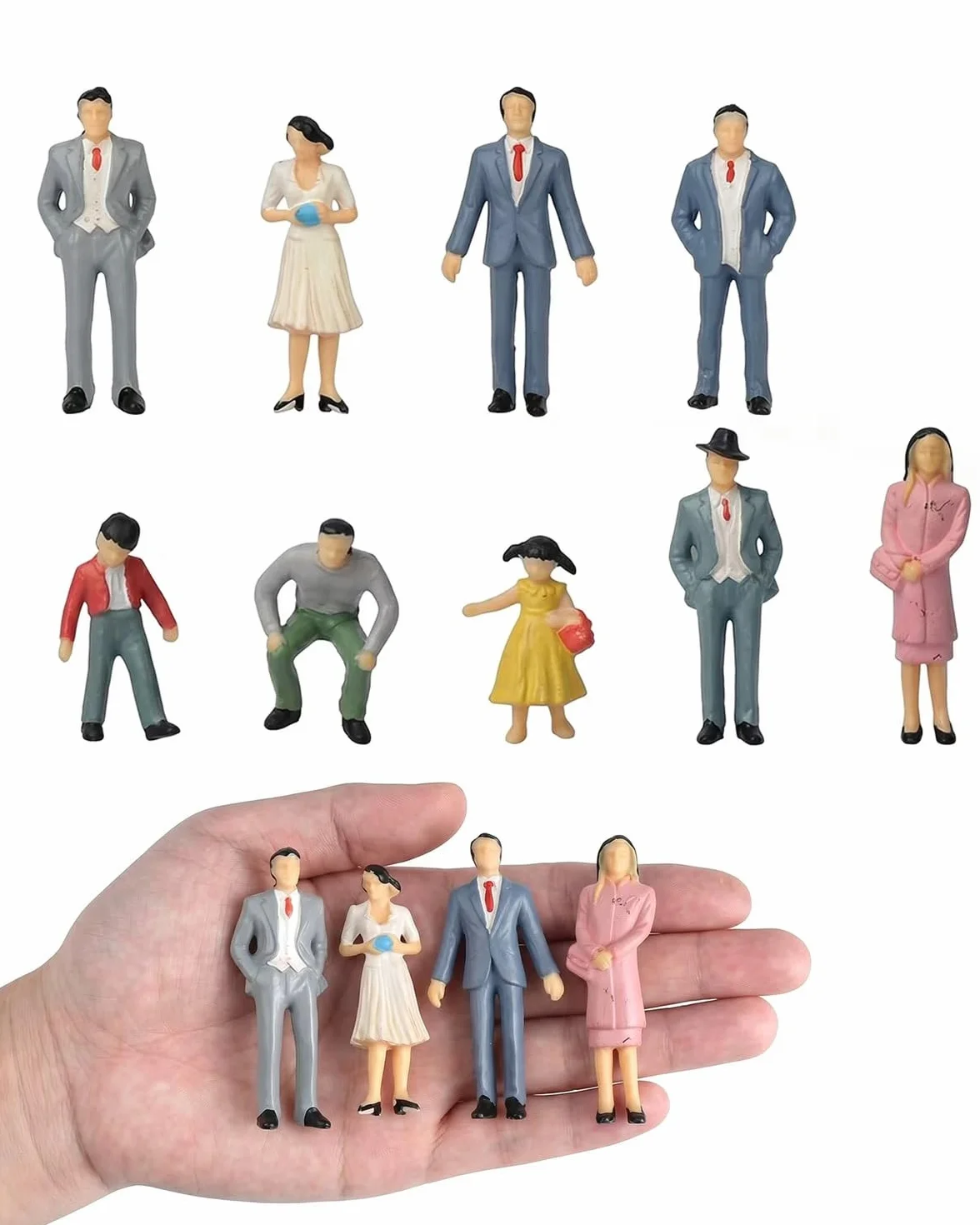 Mini Figurine di Persone 20 Pezzi Scala 1:30, Dipinte Assortite Sedute e in Piedi, Ideali per Modellismo Ferroviario, Diorami Architettonici