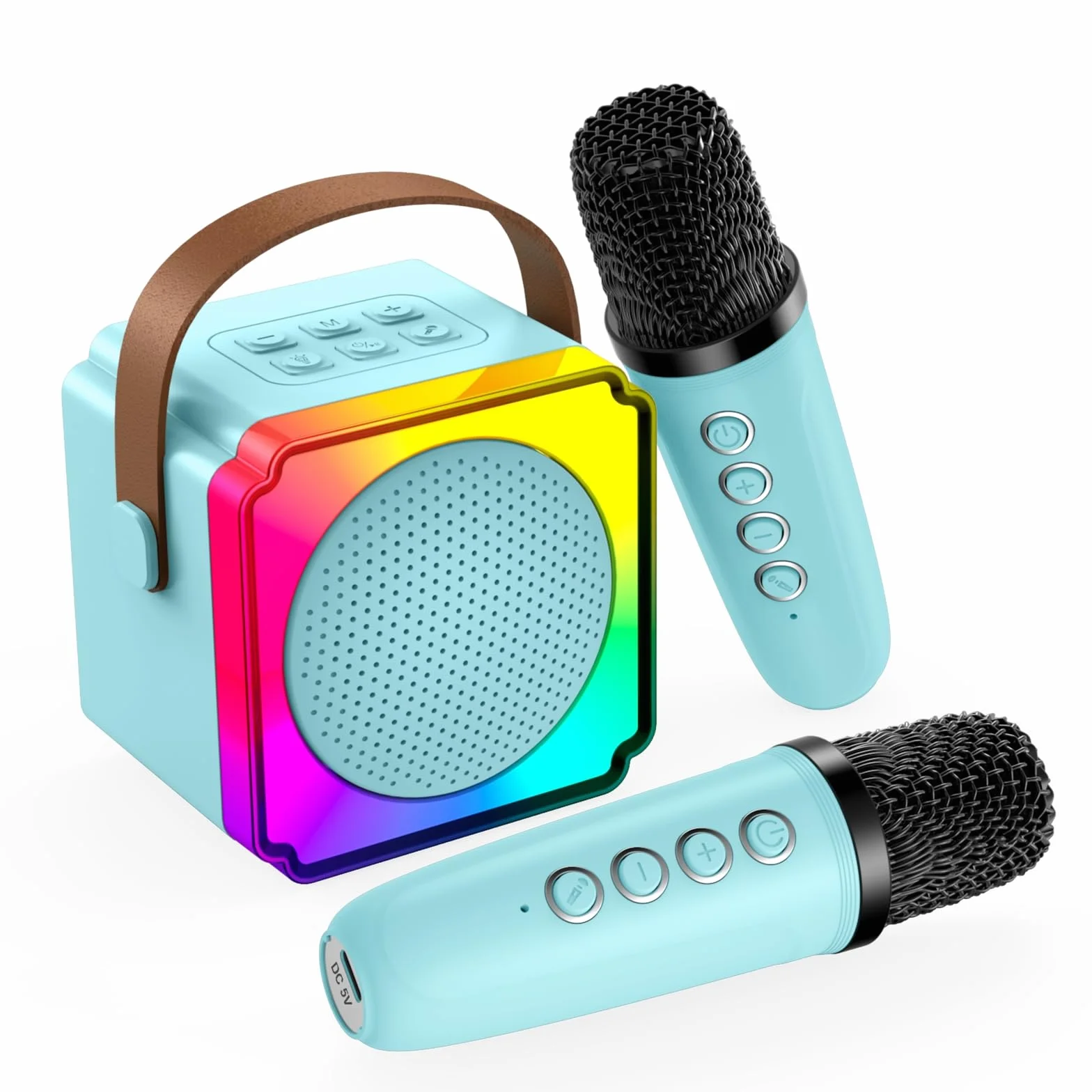 Macchina Karaoke per Bambini con 2 Microfoni Wireless di MMOBIEL – Portatile Cassa Bluetooth, 2 Microfono, Luce LED, Effetti Vocali – Giocattolo Musicale, Regalo per Ragazze, Ragazzi, Bambini 3+, Blu