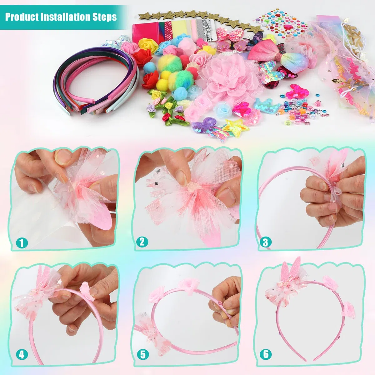 Set di fasce per capelli fai da te per ragazze, fasce per capelli e accessori fai da te | Cerchietto creativo per capelli, per bambini, compleanno, Halloween, Natale, Pasqua