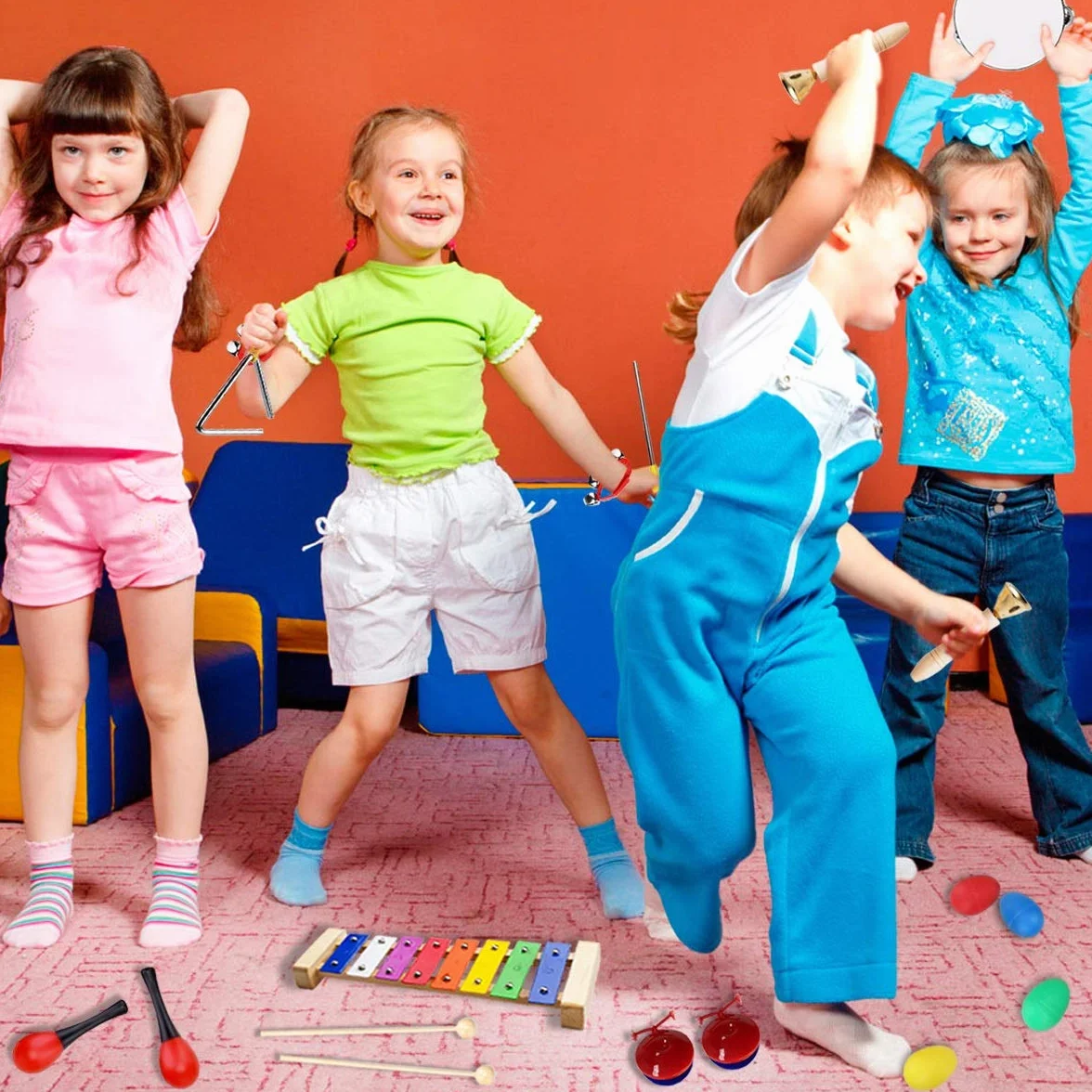Strumenti Musicali per Bambini, Ulifeme 24 Pezzi Set Strumenti Musicali Percussioni Giocattolos in Legno, Giochi Musicali per Bambini, Regali Musicali Giocattoli con Una Borsa per il Trasporto