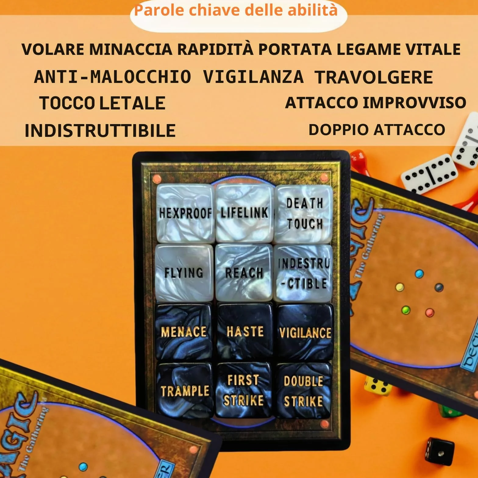 90 PCS MTG Contatori di Dadi - Contatore di Parole Abilità, -1/+1 Life Counter, Shield Life Counter Dice, Marble Colour D6 Dice Dice, per MTG, Giochi di Carte