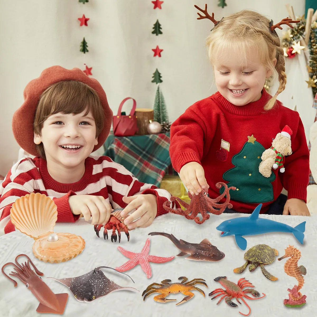 HAYKIDS 12 Pezzi Animali Marini Giocattoli, Modello Giocattolo Marino 7-14 CM, Tartaruga, Polpo, Aragosta, Set Figurine Animali Oceanici per Bambini 3+ Anni