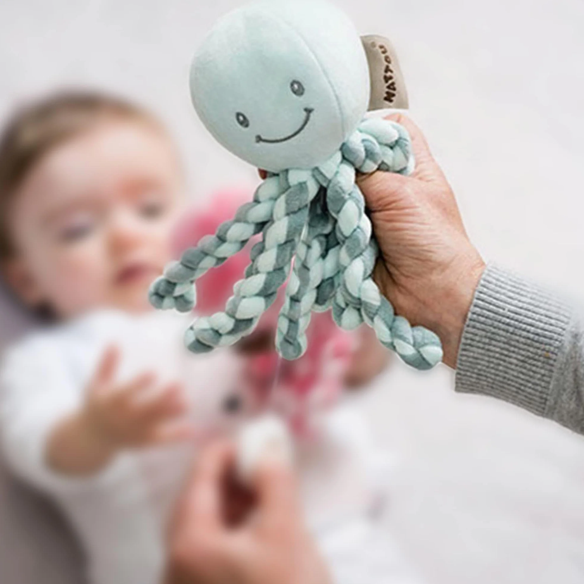 Nattou Peluche Polpo, Per neonati e bimbi prematuri, 23 cm, Verde menta, 878746