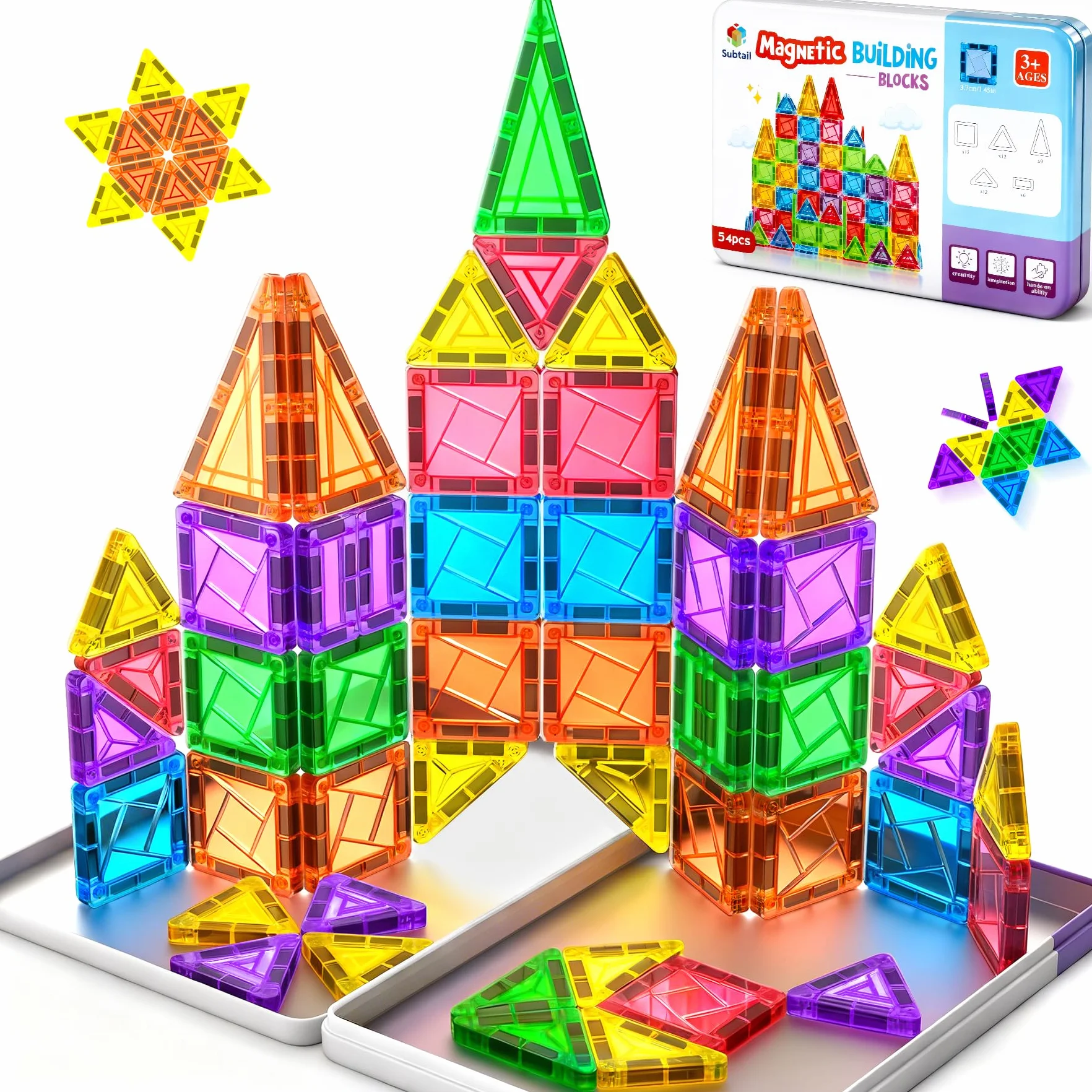 Subtail Costruzioni Magnetiche da Viaggio - 54PCS Mini Giochi Magnetici per Bambini Bambina 3 4 5 6 7 8 Anni Magnetic Tiles Giocattoli Magnetici Viaggio Ragazzi Ragazze 3+ Anni Compleanno Pasqua
