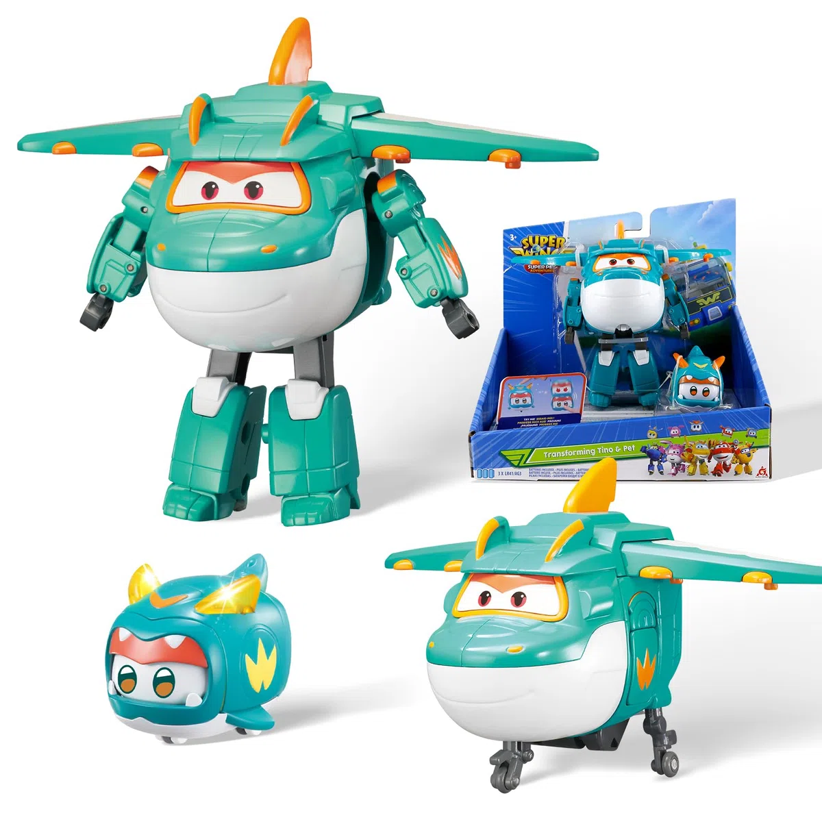 Super Wings Transforming Tino & Pet, personaggi robotici Transformable, giocattoli per bambini e bambine di età 3 4 5 6 7 8 anni