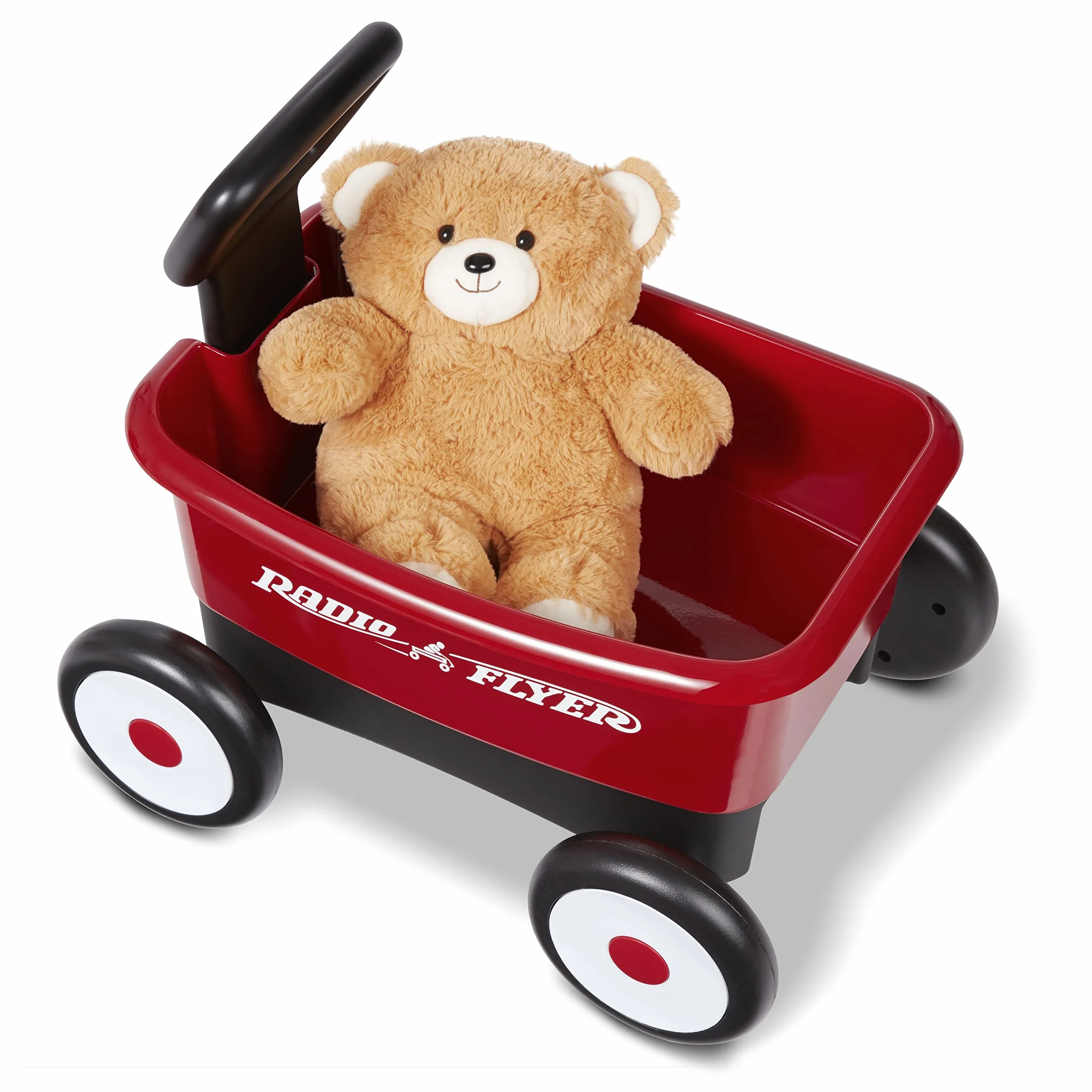Radio Flyer Push & Pull Walker Wagon with Teddy Bear, Carrello giocattolo bambini, Carretto primi passi spingi e tira 2 in 1 rosso, con orsacchiotto, per bambini da 1 a 4 anni