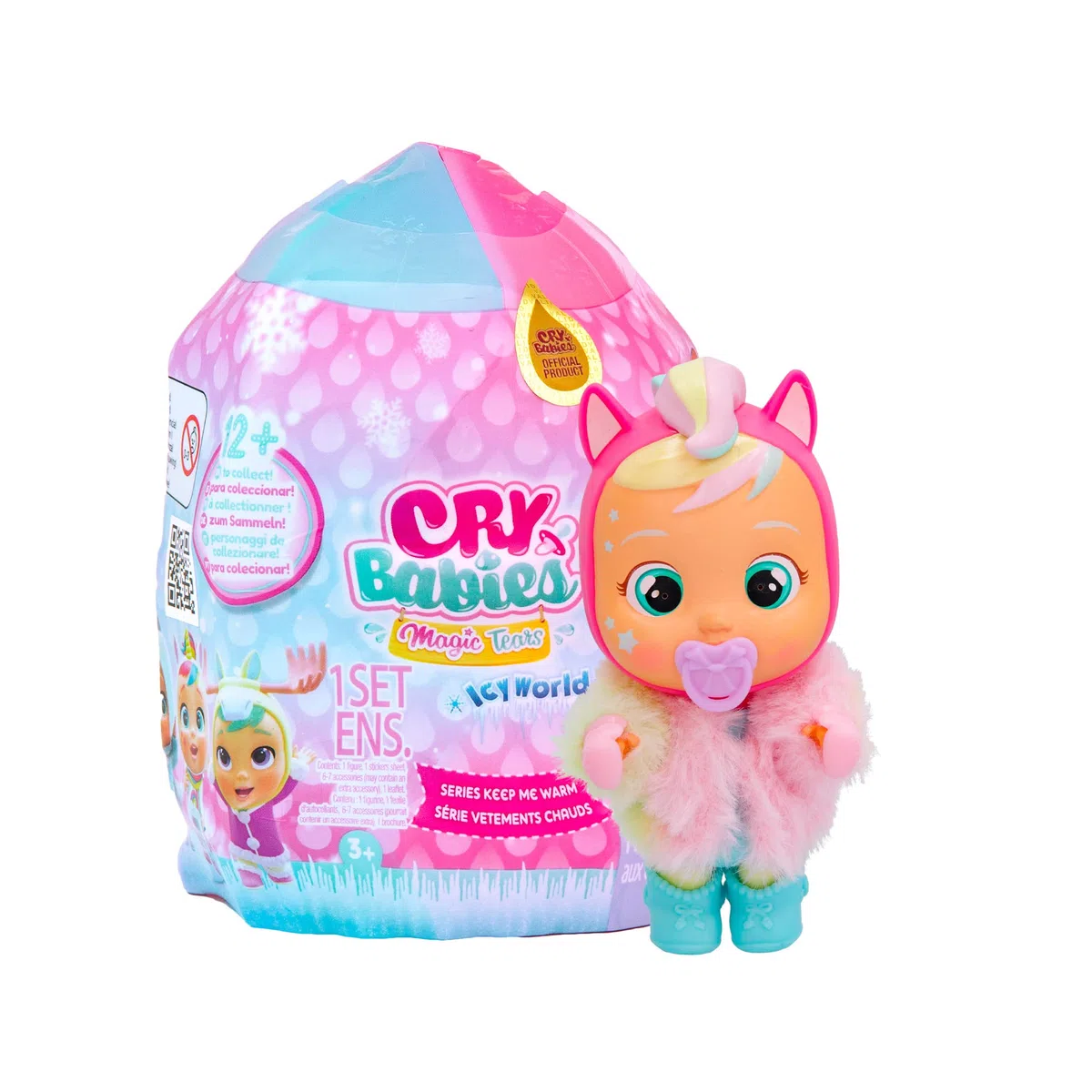 IMC Toys Cry Babies Magic Tears Icy World Keep Me Warm, Bambole da collezione a sorpresa che piangono lacrime vere e indossano vestitini veri, con 7 accessori, Gioco per bambini +3 Anni