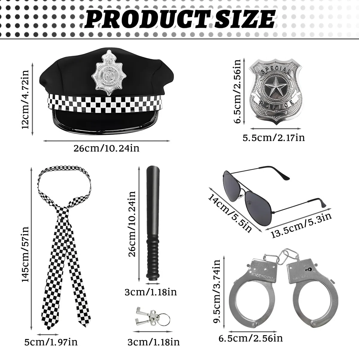 Accessori Della Polizia per Bambini, Costume Poliziotta Accessori,Completano Cappello,Manette,Occhiali da Sole e Altri Oggetti Scena, Perfetti per Carnevale e Giochi Ruolo (Stile D-7 pcs)