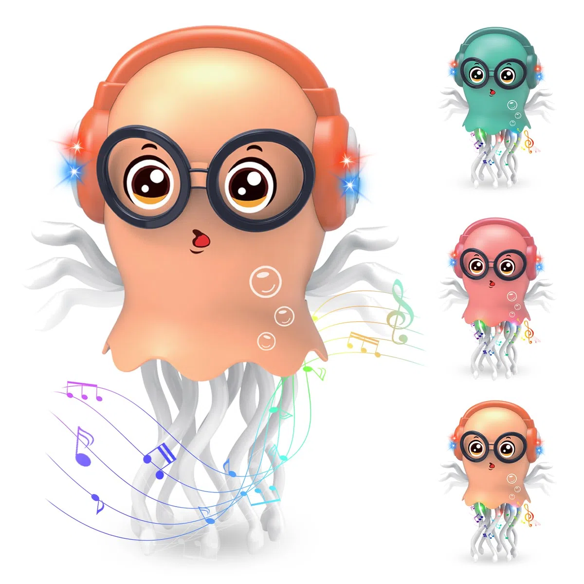 Giocattolo a Forma di Medusa Danzante, Giocattoli Elettrico per Meduse striscianti, Giocattolo per Gattonare con Luce e Suono, Giocattoli interattivo Tummy Time To (Arancione Brillante)