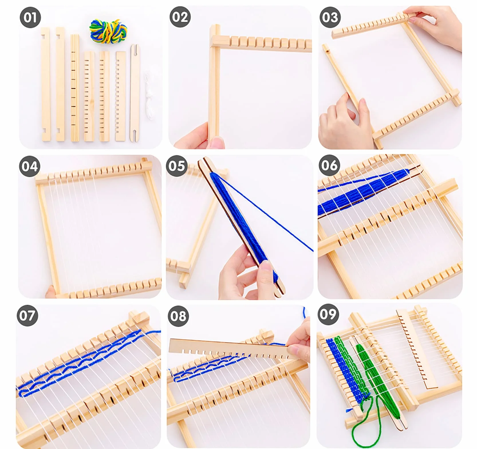 Homewit Kit di tessitura per bambini, 22 x 17 cm, telaio in legno con lana colorata, filo per catena e accessori, ideale per principianti e bambini