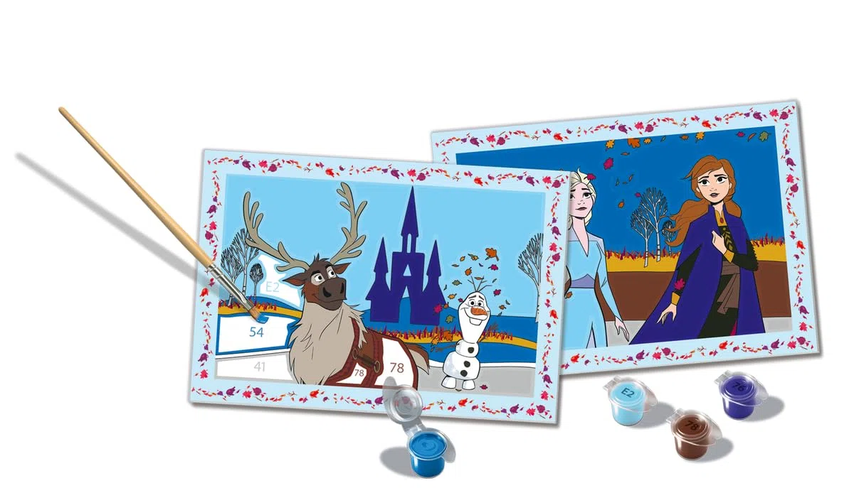 Ravensburger CreArt 5 Anni Junior: Frozen 2 – Dipingere con i Numeri per Bambini 5+ Anni, Kit Pittura con 2 Tavole, Pennello Ergonomico e Colori Inclusi, 32 x 22 cm, Idee Regalo per Bambini 5 Anni