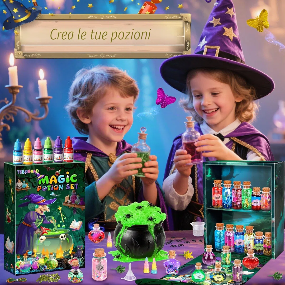 TEBOKHAD Pozioni Magiche Bambina, 20+ Kit per Pozioni Fatate Lavoretti Creativi Con Calderone Magico, Set Di Pozioni Magiche, Regalo Di Natale, Compleanno, Giocattolo per Bambini 6-12 Anni