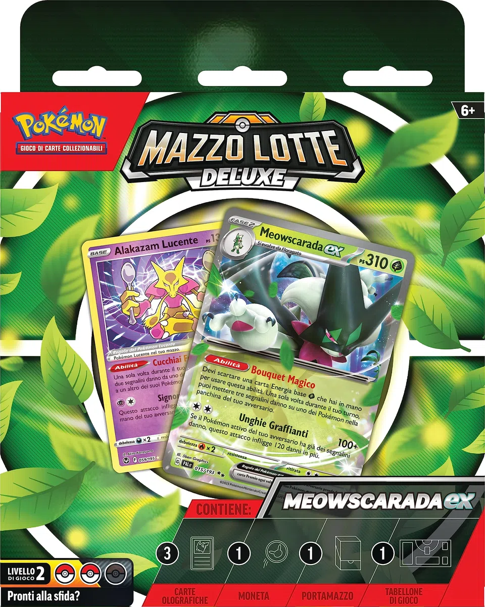 Mazzo Lotte Deluxe Meowscarada-ex del GCC Pokémon (Mazzo di 60 Carte Pronto per Giocare e altri Accessori), Edizione in Italiano