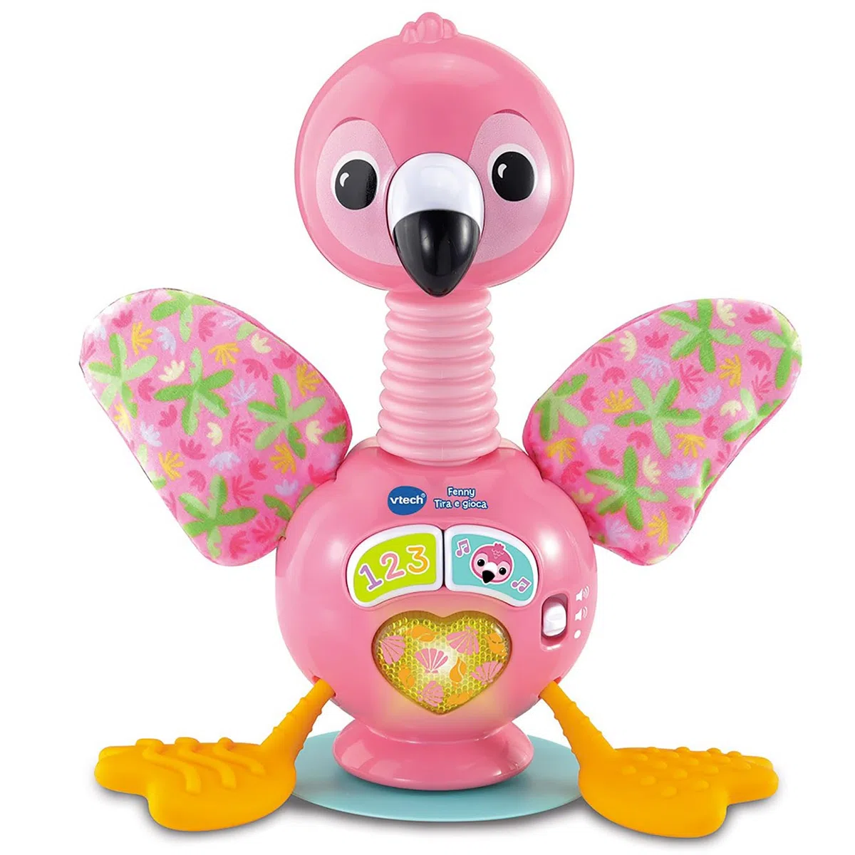 VTech Fenny, Tira e Gioca, Fenicottero Interattivo Sensoriale con Luci e Suoni per Bambini, Gioco Neonato Sensoriale con Base con Ventosa per Stabilità, Lingua Italiana, Batterie Incluse, 3-24 Mesi
