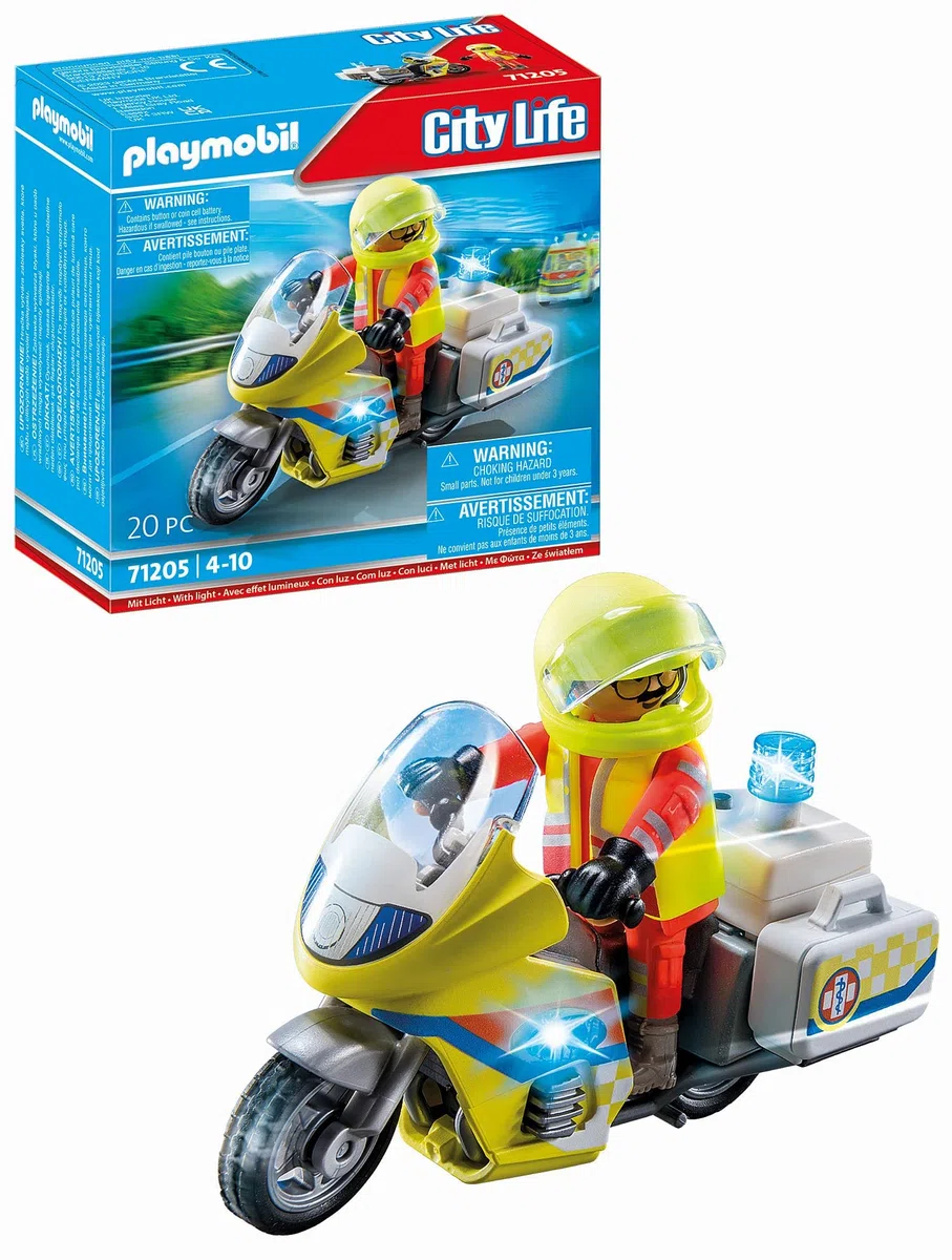 PLAYMOBIL City Life 71205 Soccorritore con Moto, per Bambini dai 4 Anni in su, con dettagliati Accessori