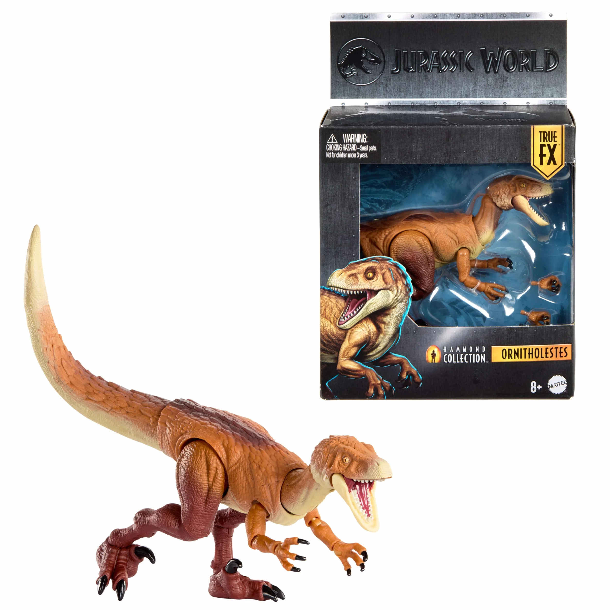 Mattel Jurassic World Hammond Collection - Ornitoleste, dinosauro dal design premium con occhi realistici, 18 punti di articolazione e zampe extra incluse, 8+ anni, JKM91