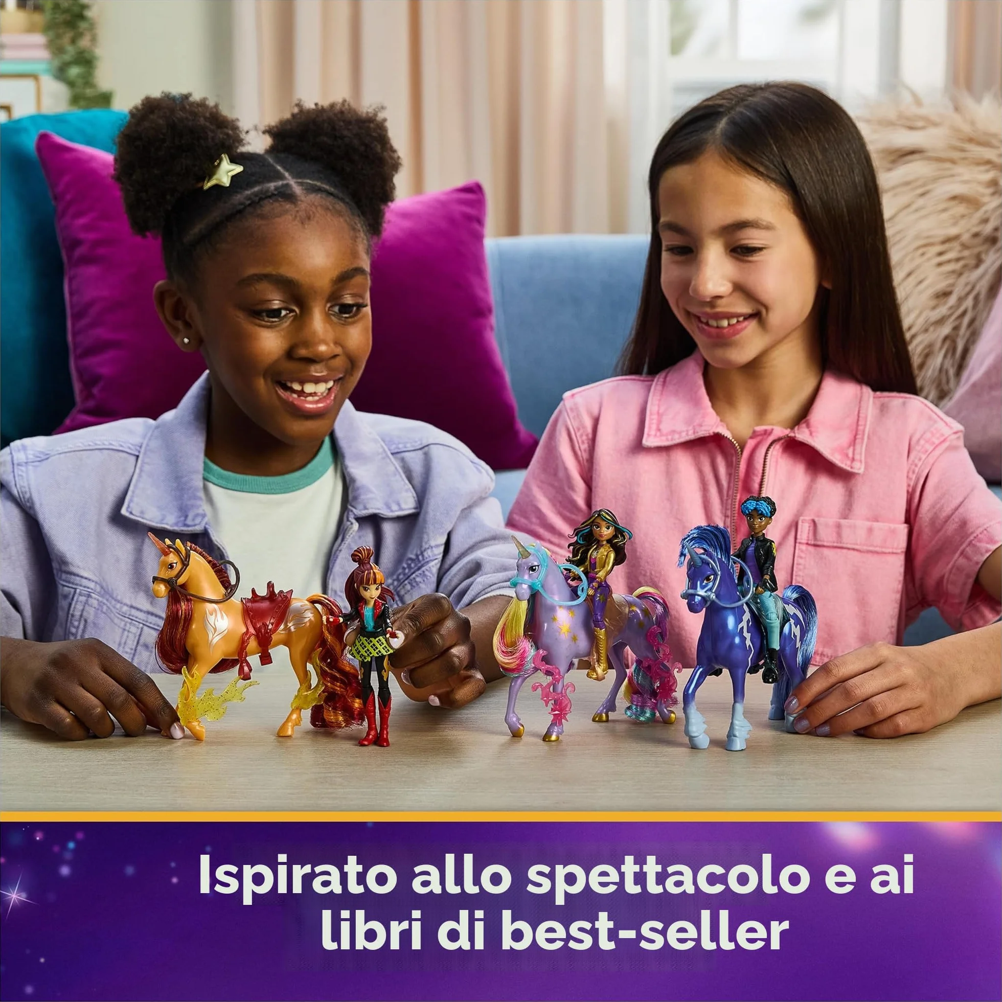 Unicorn Academy Set – Rory e Unicorno Storm con vera criniera e coda e spazzola, circa 12 cm personaggi originali della popolare serie Netflix, per bambini dai 4 anni in su