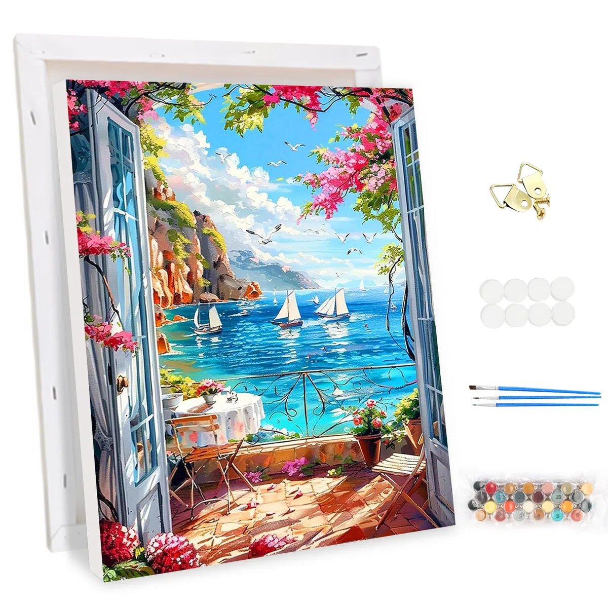 MEIYUDA Dipingere con i Numeri Adulti con Telaio Paesaggio Mare, Pittura a Olio Kit Paint by Numbers, fai da te Quadri da Dipingere Numerat, Pittura Adulti Decora la Casa Regalo 30x40cm