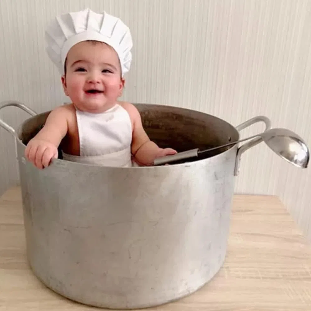 Set da Cuoco per Neonato,Baby Chef Grembiule e Cappello Neonato per Foto,Cappello e Grembiule Cuoco Bambino