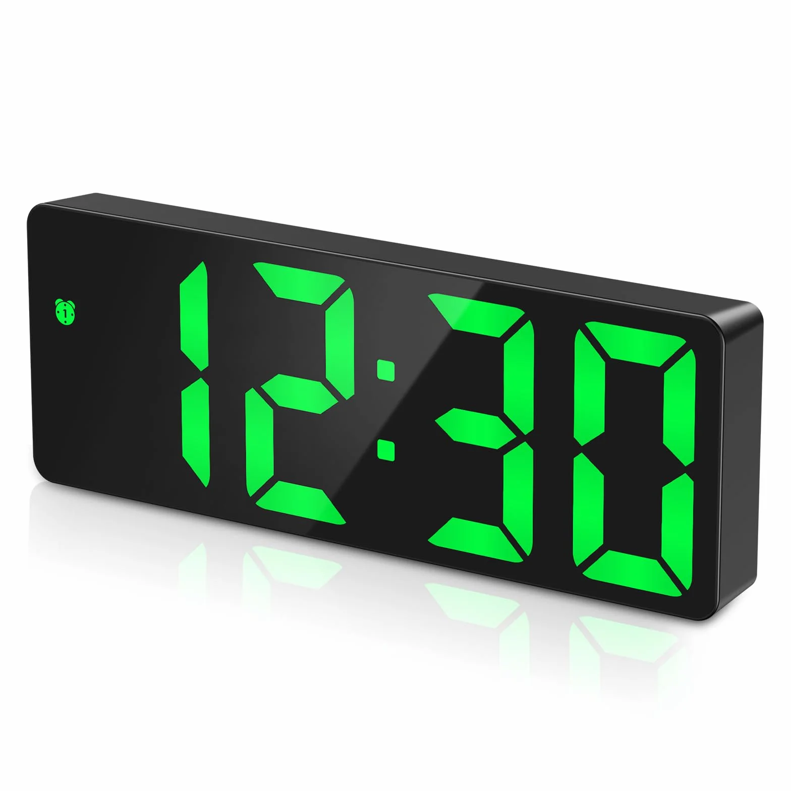 ORIA Sveglia Digitale da Comodino, Sveglia LED con Attivazione Vocale e Touch, Orologio da Tavolo con Data, Temperatura, Snooze, Luminosità su 3 Livelli, Alimentazione a Batteria/USB per Casa - Verde