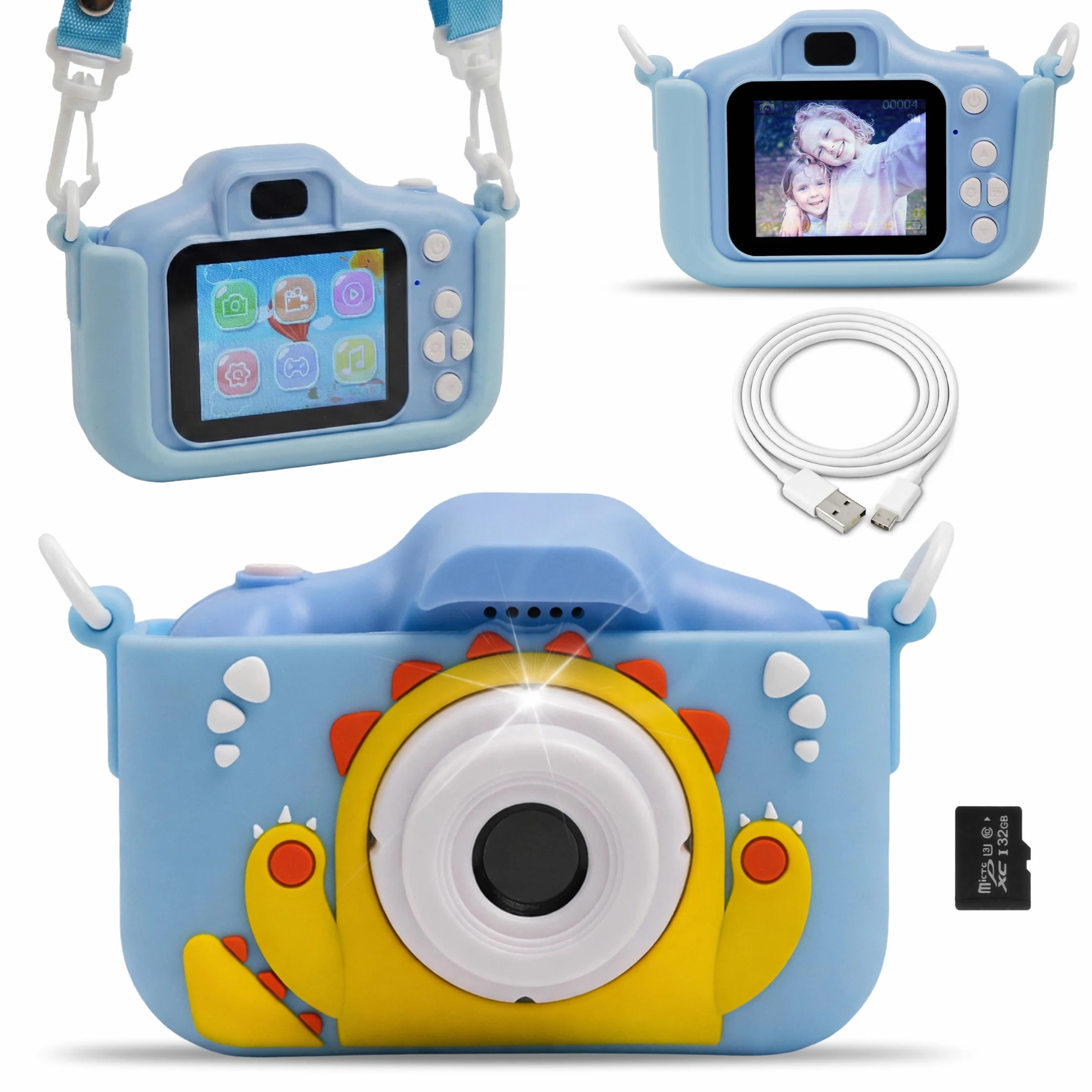 Fotocamera Digitale Bambini con Video HD, Giochi Integrati e Filtri Divertenti, Macchina Fotografica per Bambini con Cover in Gomma Antiurto, Display LCD, Micro SD Inclusa, Giocattolo Educativo