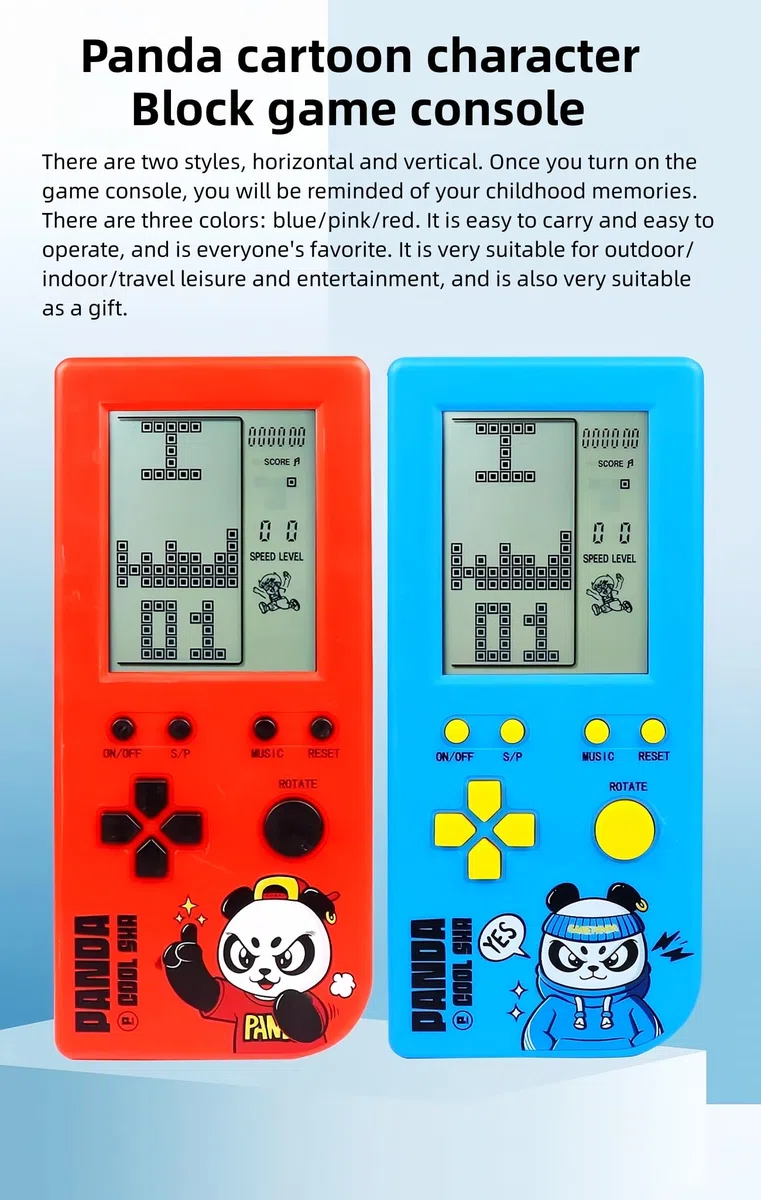 Panda Cartone Animato Console di Gioco Cubo Retrò 26 Giochi di Mattoni 2574 Livelli Velocità/Difficoltà Regolabile Gioco Elettronico Portatile per Bambini Regali di Giocattoli Puzzle (HPink)