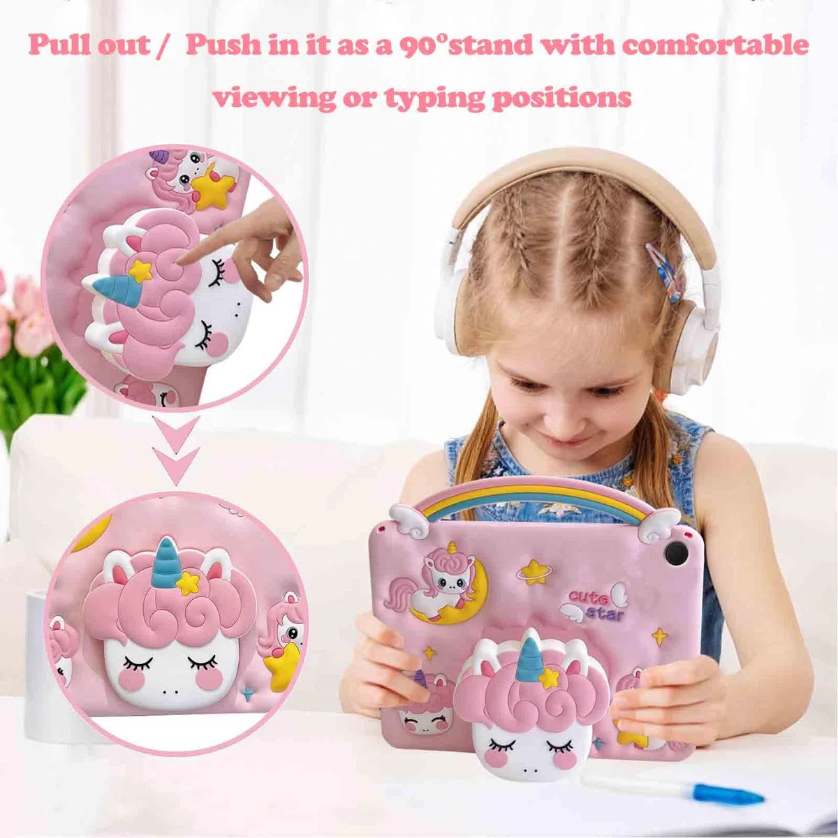 Custodia Bambini Compatibile con Samsung Galaxy Tab A9 8.7-Pollici 2023 (SM-X110/X115/X117), Antiurto Silicone Unicorno Cover con Supporto per Maniglia, Tracolla