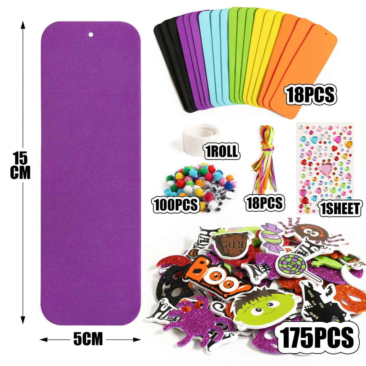 BOOMTOP 313pz Lavoretti Creativi Halloween per Bambini Artigianato Adesivi in Gommapiuma Schiuma Strass Pompom Occhi Googly Gadget Lavoretti Segnalibri Halloween per Bambini Artigianato Fai da Te