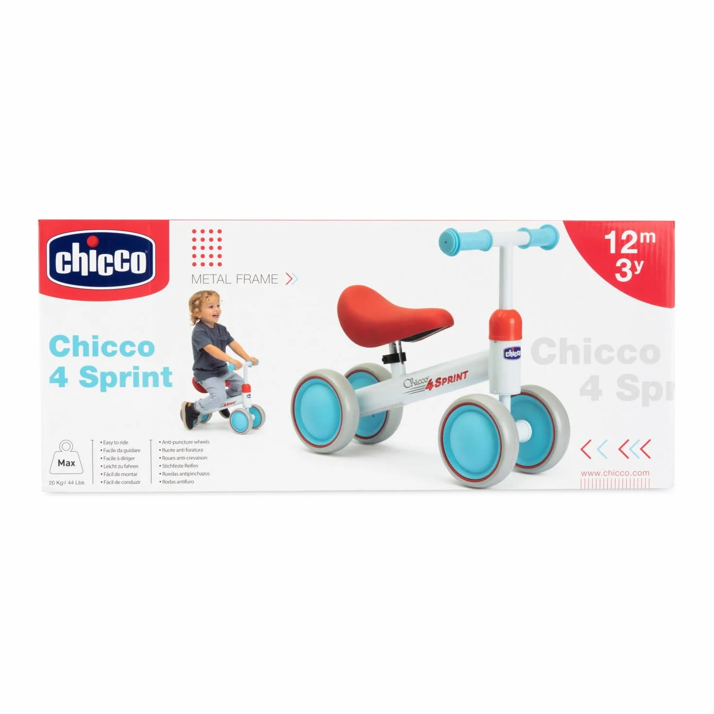 Chicco Ride-ON Quadriciclo Senza Pedali, Bicicletta Senza Pedali Equilibrio per Bambini, Guida Fluida, Ruote in gomma, Morbida Sella Antiscivolo, Manici Antiscivolo, 1-3 Anni, max 20 kg, Bianco