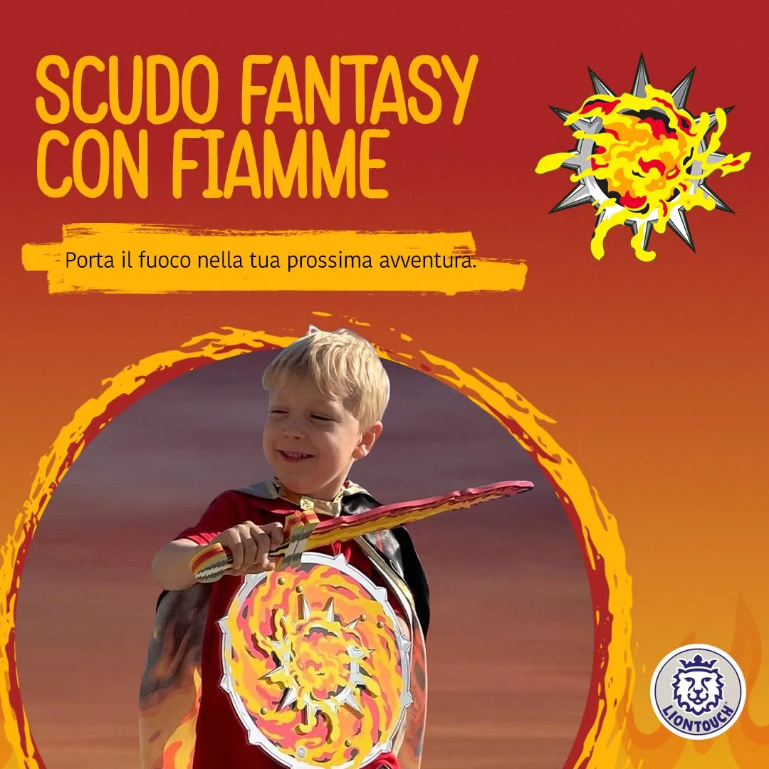 Liontouch - Scudo Fantasy con Fiamme - per Bambini età 3-8 Anni | Giocattolo Medievale in Sicura Gommapiuma per Giochi di Ruolo con Tema Fiamme Ruggenti | Accessorio per Battaglie, Cosplay e Costumi
