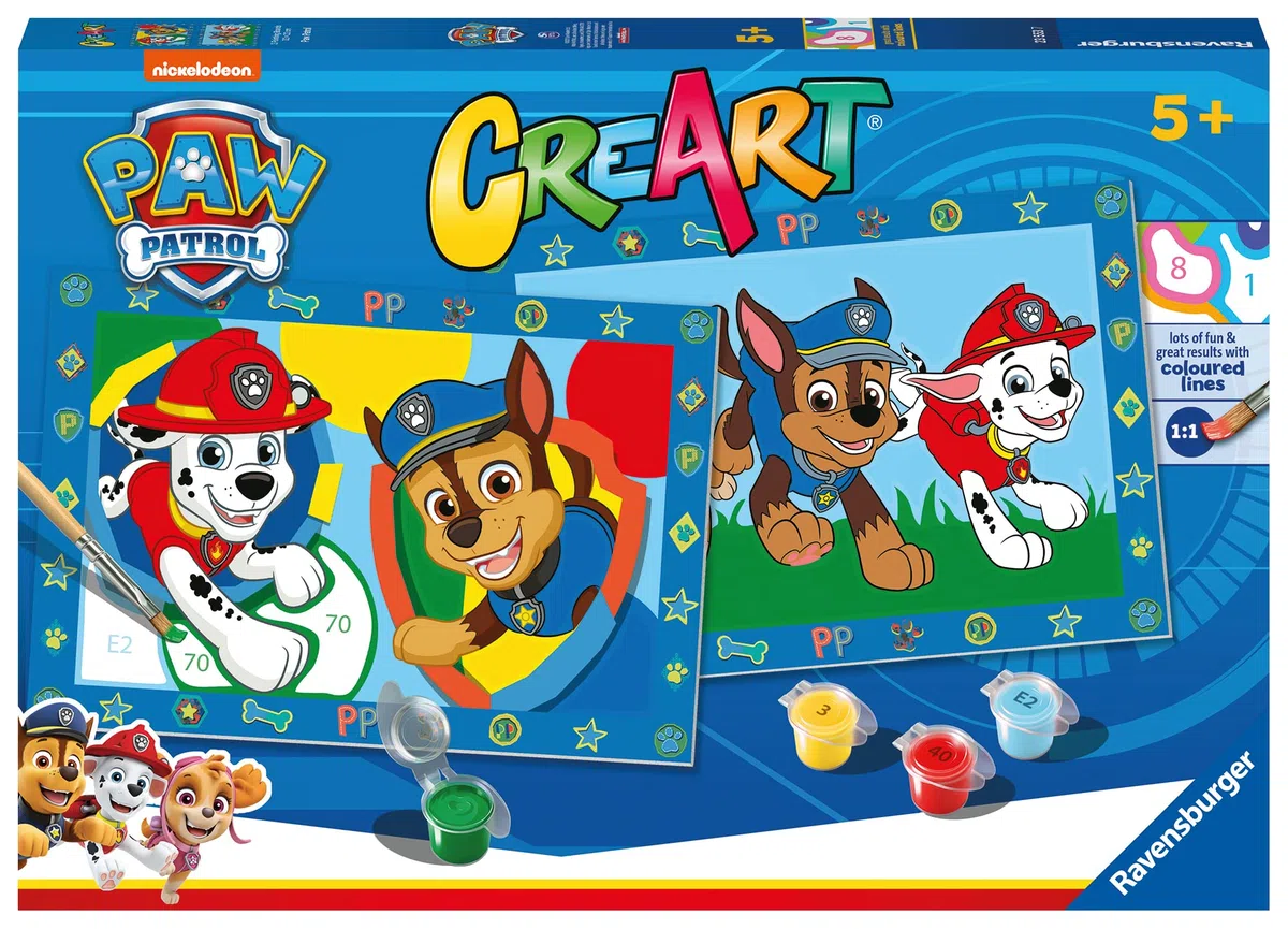 Ravensburger CreArt 5 Anni Junior: Paw Patrol – Dipingere con i Numeri per Bambini 5+ Anni, Kit Pittura con 2 Tavole, Pennello Ergonomico e Colori Inclusi, 32 x 22 cm, Idee Regalo per Bambini 5 Anni
