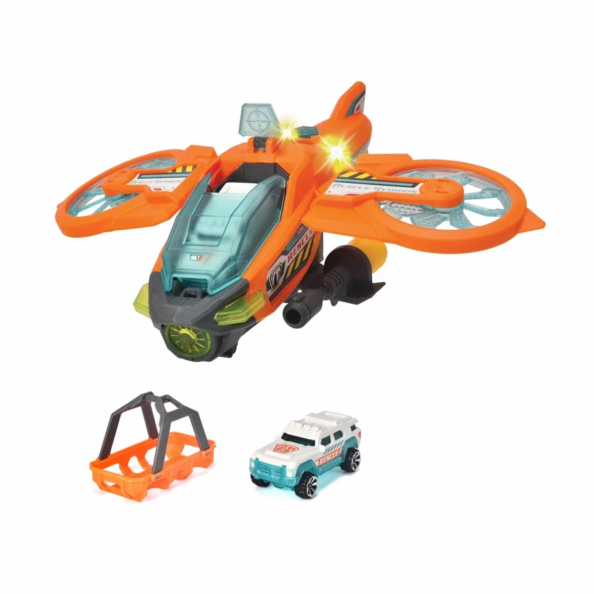 Dickie Toys - Elicottero giocattolo Sky Patroller (35 cm) - Aereo di salvataggio con ali pieghevoli e funzione di spruzzatura dell'acqua, elicottero giocattolo per bambini dai 3 anni in su,