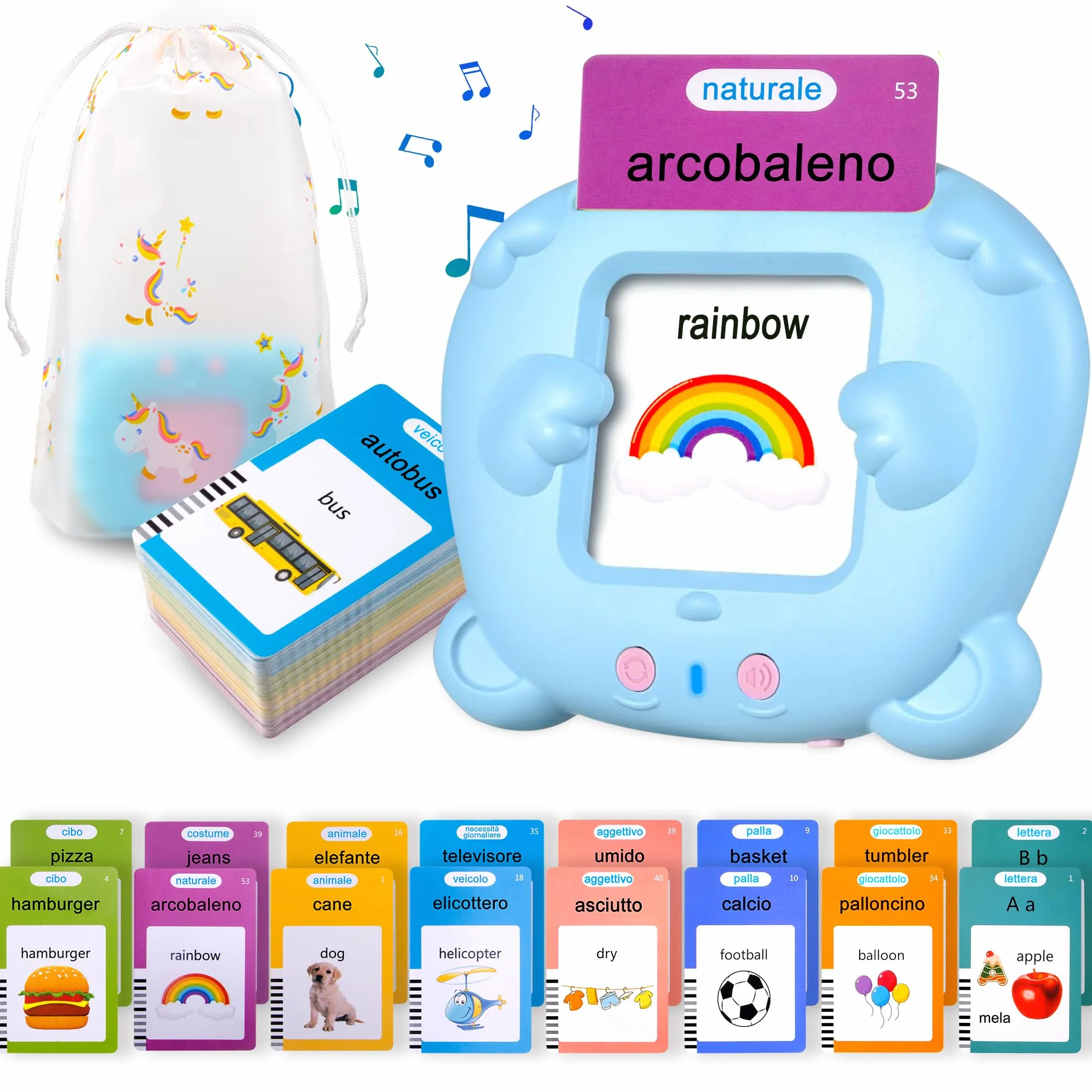510 Parole Amico Vocabolo Gioco Italiano, Giochi Montessori 2 Anni, Giochi Bimbi 2-3 Anni, Regali Di Compleanno Giochi Di Autismo per Bambini Blu (Italiano/Inglese/Bilingua)