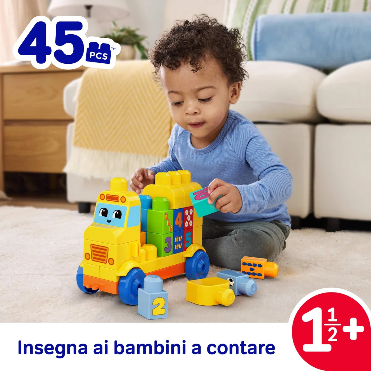 MEGA Bloks - Scuolabus Costruisci e Impara, Set con 45 Blocchi da Costruzione per Imparare i Numeri e a contare, scuolabus Giallo e Decorazioni Inclusi, 1+ Anni, JKG34