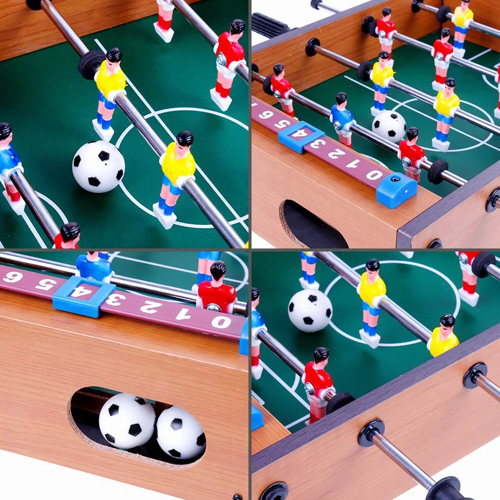 GOLDGE Calcetto da Tavolo, Calcetto Multigioco, Biliardino Calcio Balilla per Bambini e Adulti con 4 Palloni da Calcio, 34.5 * 23 * 8 cm, Legno, Multicolore