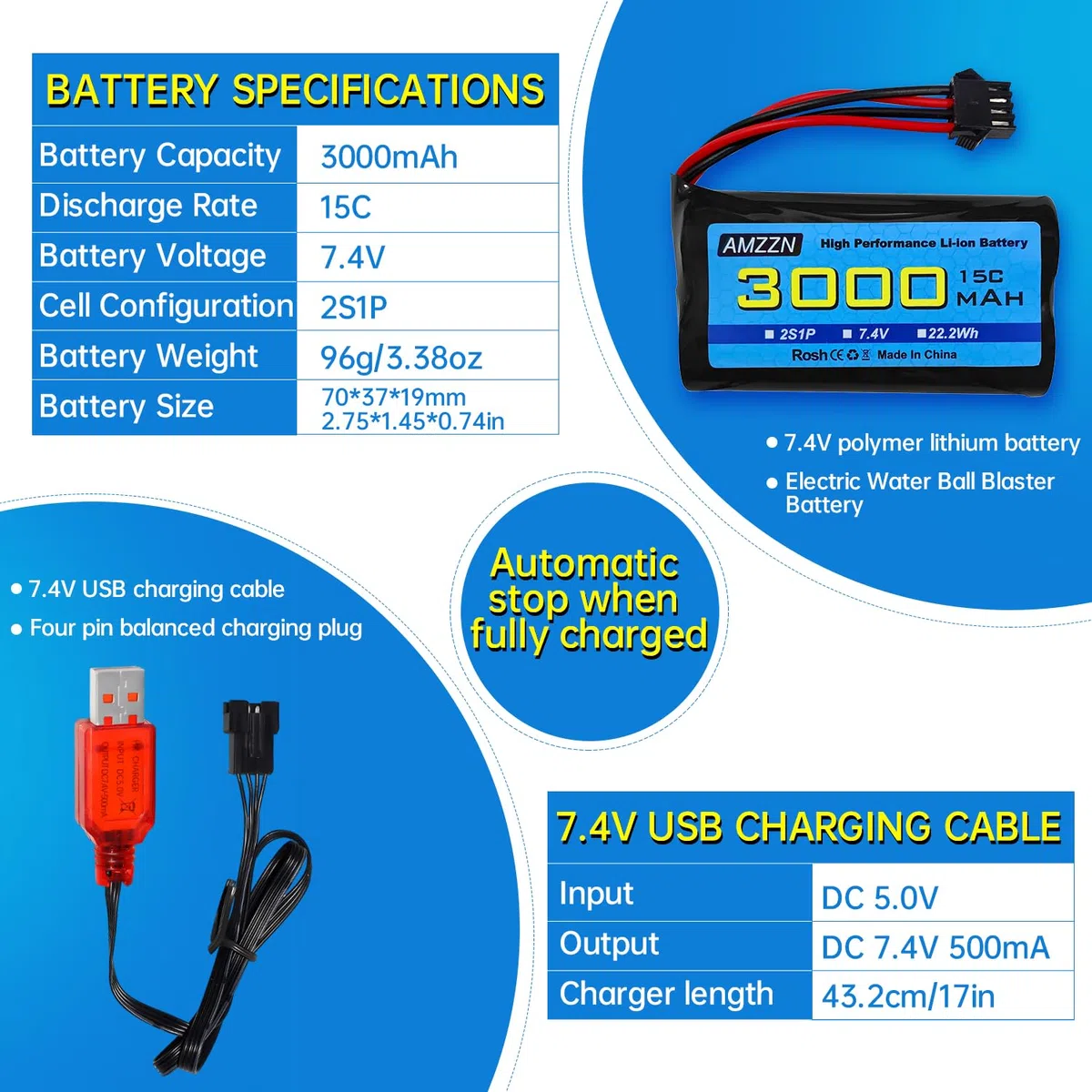 7.4V 3000mah 15C 2S SM-4P spina Li-ion batteria con caricabatterie USB per EC08 DE85 RC auto,Camion RC nave telecomando drone ingegneria veicolo batteria di riserva