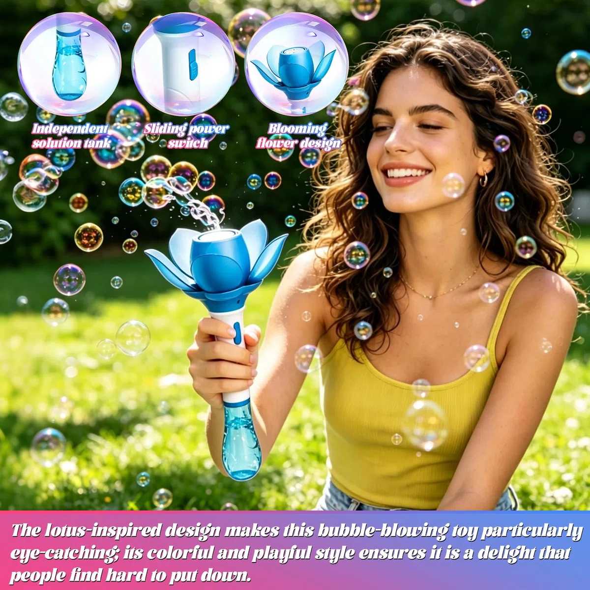 Macchina per bolle di sapone di Loto, soffiatore di bolles di Loto, Pistola Bolle di Sapone di Loto, Sparabolle di Sapone Automatica di Loto, macchina a bolle di fiori, per feste all'aperto