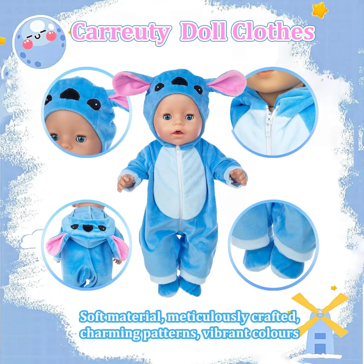Vestiti per Bambole per New Baby Doll, Abiti per Bambolotti 35-45cm/14-17in, Blu Vestiti Bambole con Appendiabiti, Regali per Ragazze