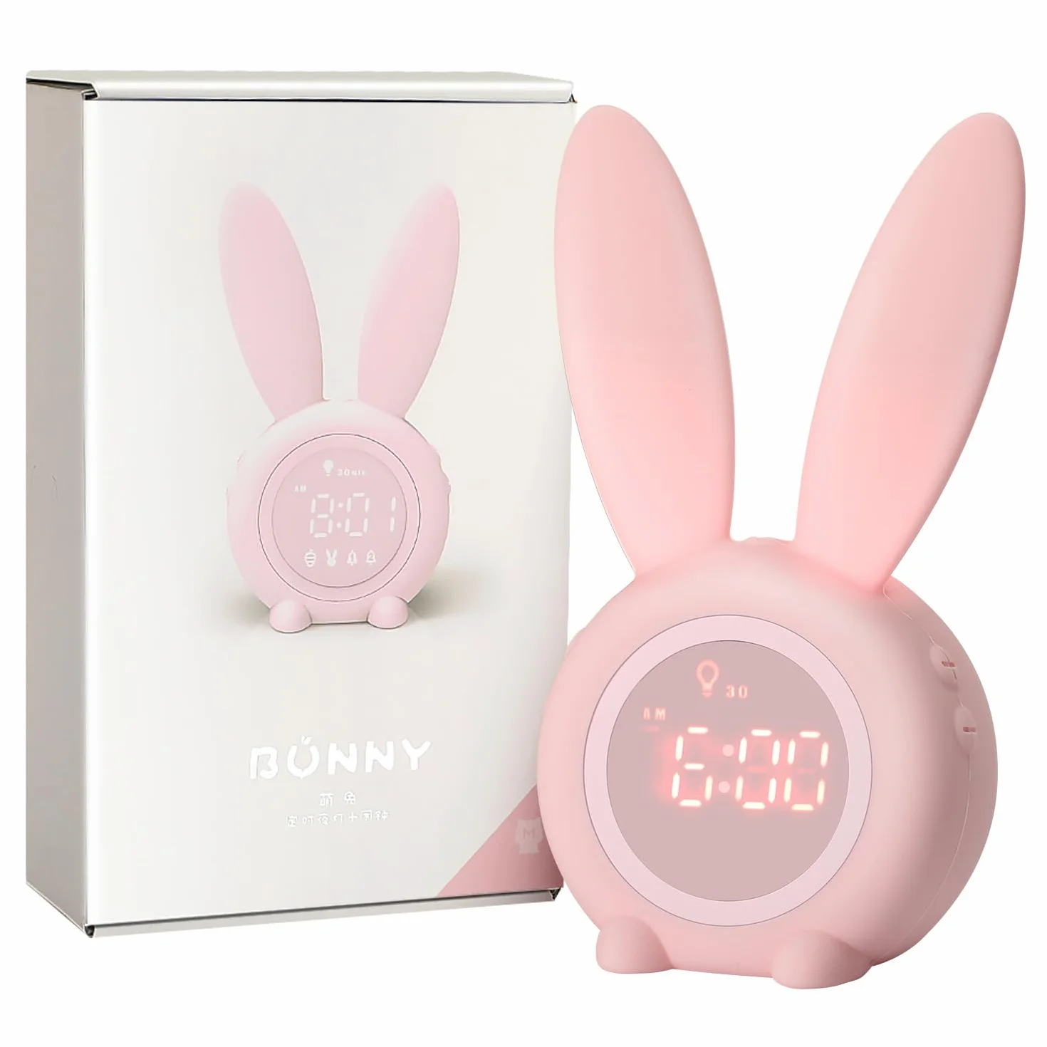 YONGYAO Sveglia Bambini Sveglia luminosa per bambini Réveil pour enfants avec motif de lapin mignon pour filles Réveil de la lumière Réveil Fonction Snooze Aimant Installation Timed Lapin Horloge