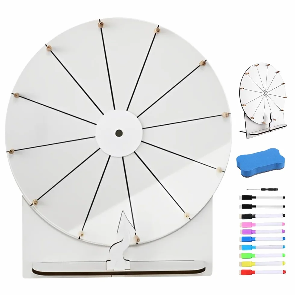 Ruota della Fortuna, 30 cm Ruota della Fortuna da Far Girare, con Gomma e Pennarello, 12 Slot Ruota Girevole per premi, per Feste di Gioco, Carnival Gioco, Fiere