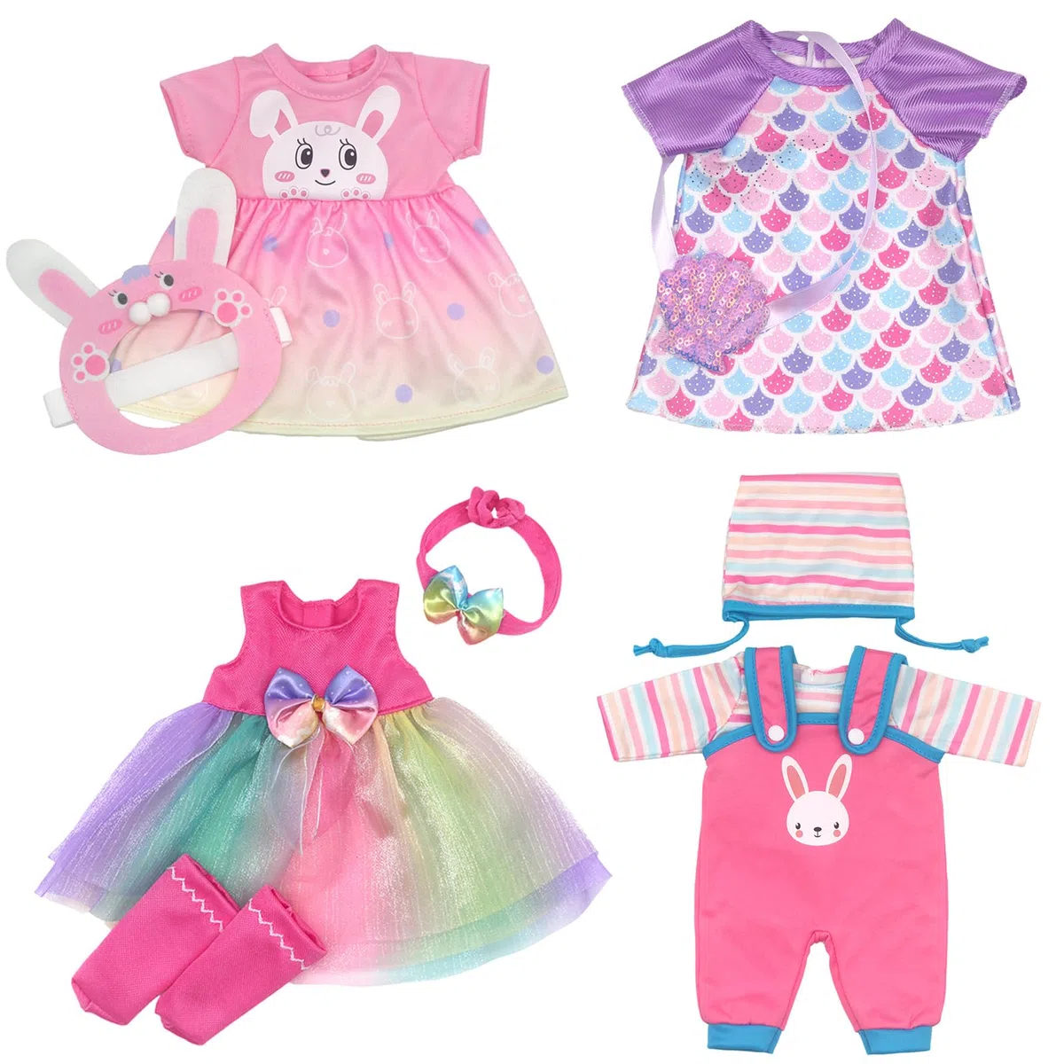 Set di vestiti per bambole con cappotto, fascia e calze per bambole da 28 a 34 cm, 4 confezioni