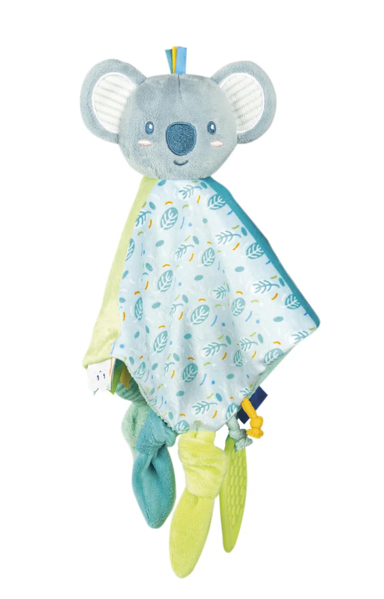 Clementoni Baby - Soft Cuddles Koala Comforter, Dou Dou Morbido per Neonati 0+ Mesi, Personalizzabile con Nome, Stimolazione Sensoriale e Rassicurazione, 100% Lavabile, 17613