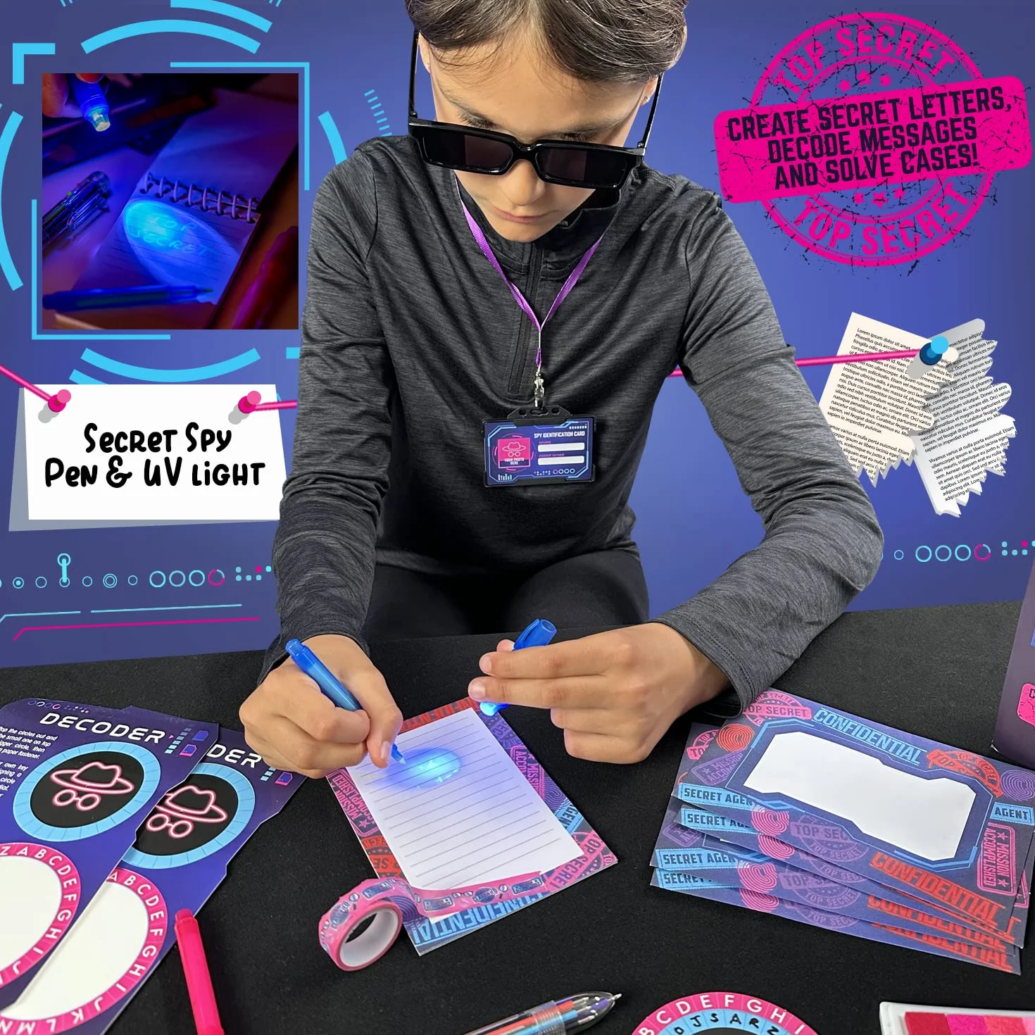 GirlZone Set Cancelleria Ultimate Secret Agent, Kit Spia e Detective per Bambina, Include Penna e Fogli di Carta da Spia, Idea Regalo per Bambine Divertente Writing Set