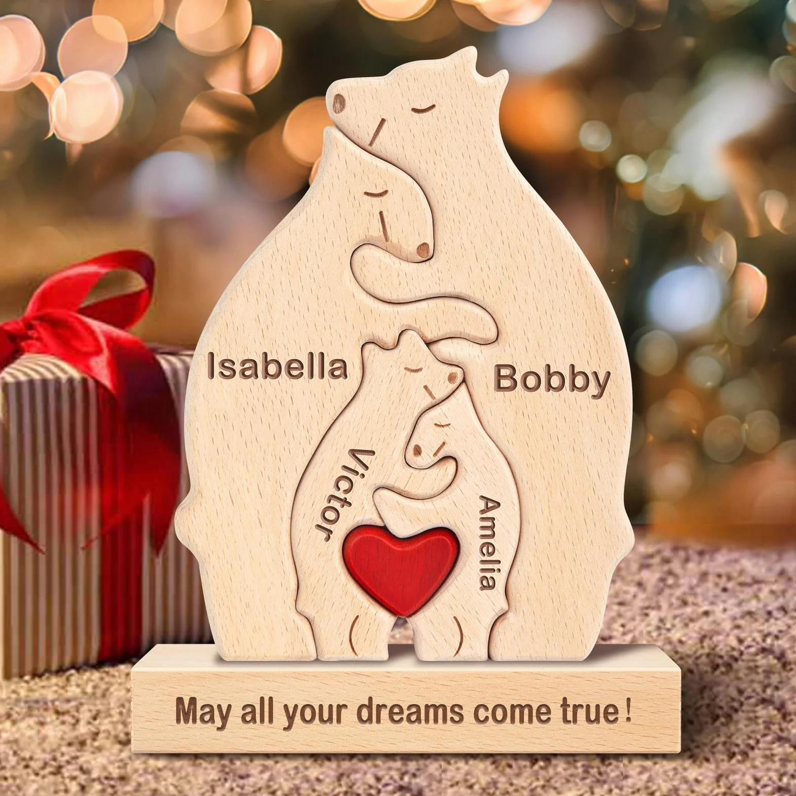 Puzzle Personalizzato con Famiglia di Orsi in Legno con 2-10 nomi, We are One Animali Sculture Artistico, Decorativo per la Casa Regalo per Natale, Compleanno, Anniversario Festa Della Mamma e Papà