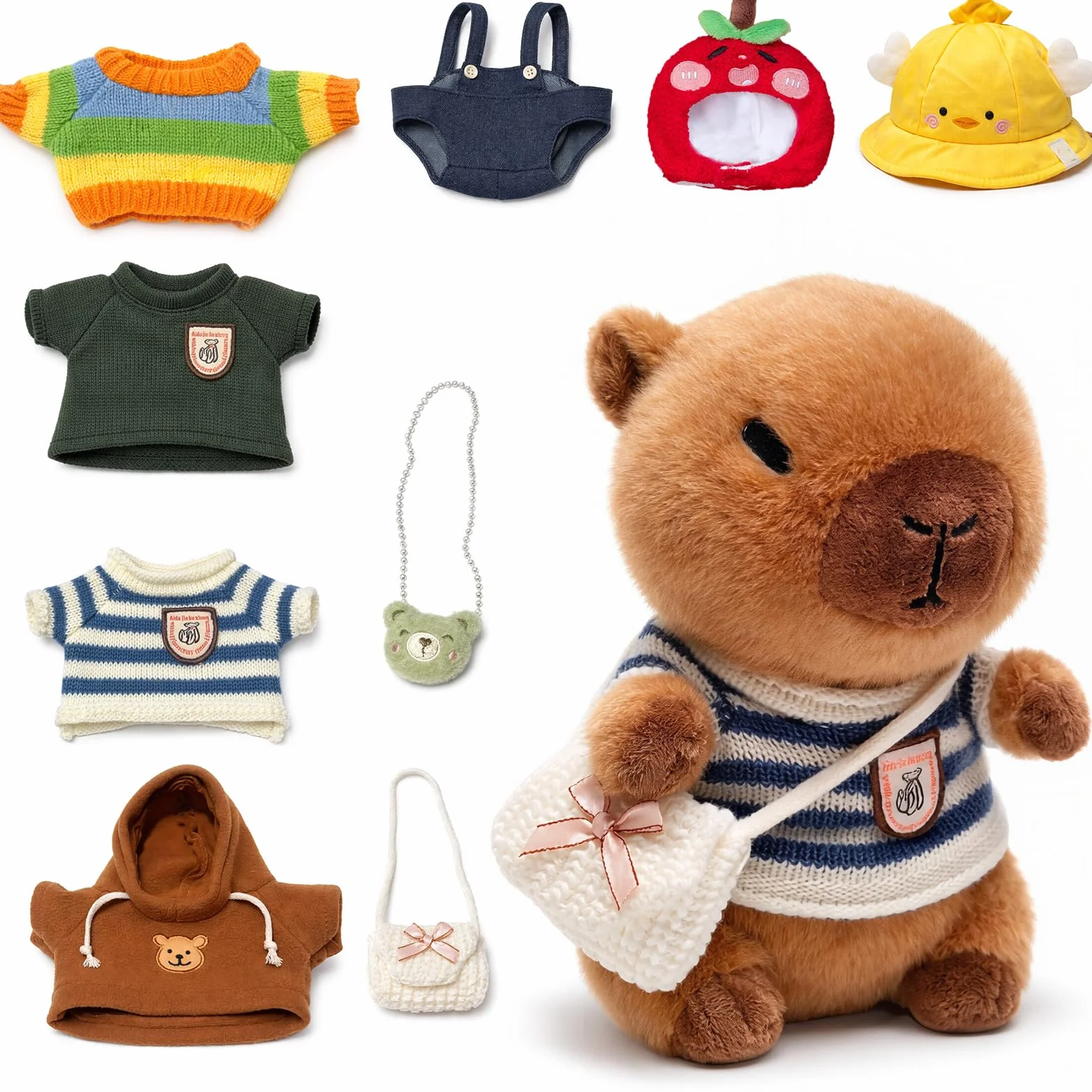 Capibara peluche marrone da 25,9 cm, con 9 vestiti e accessori, super morbido, per bambini, ragazze e ragazzi (capibara marrone)