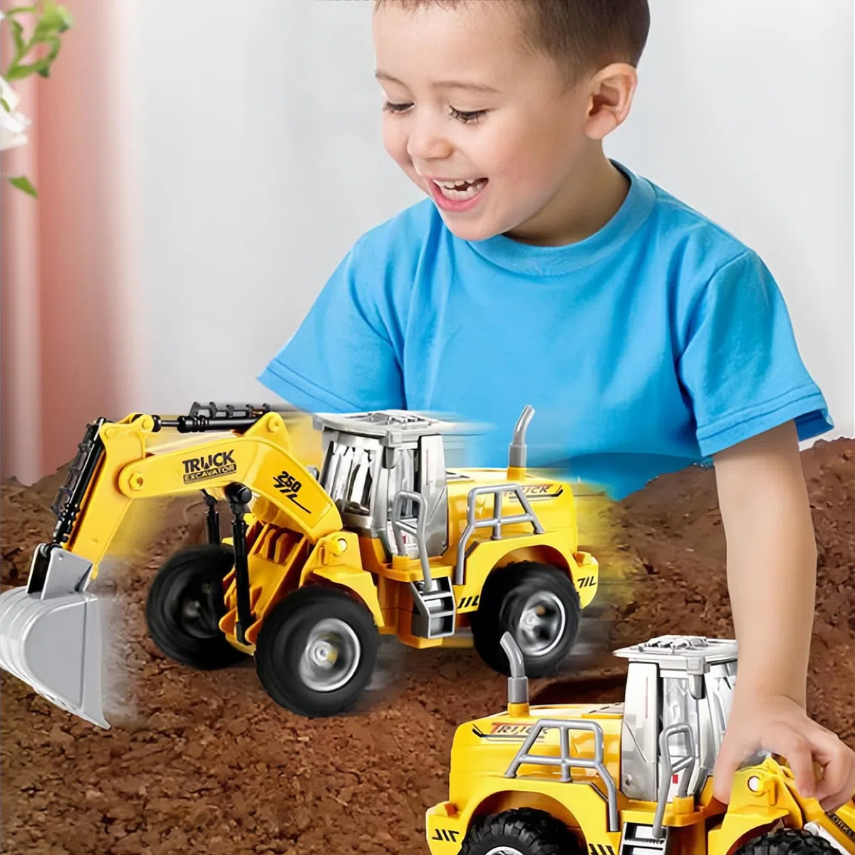 4 Canale 1:32 escavatore telecomandato giocattolo,con luci lampeggianti,telecomando senza fili,Trattore Digger Giocattoli per bambini,per Regali Per Bambini Dai 3 4 5 6 7 Anni