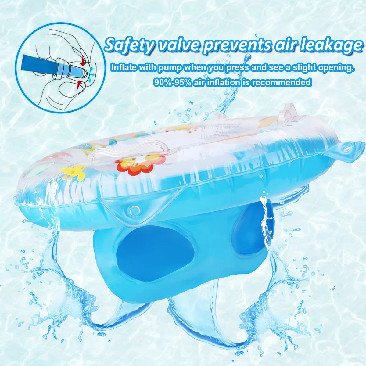 Anello di Nuoto del Fumetto, Salvagente Neonato Galleggiante Gonfiabile del Bambino Dell'anello di Nuoto del Bambino Baby Float Salvagente con Seggiolino and Gonfiatore Bambini Piscina Giocattolo,Blu
