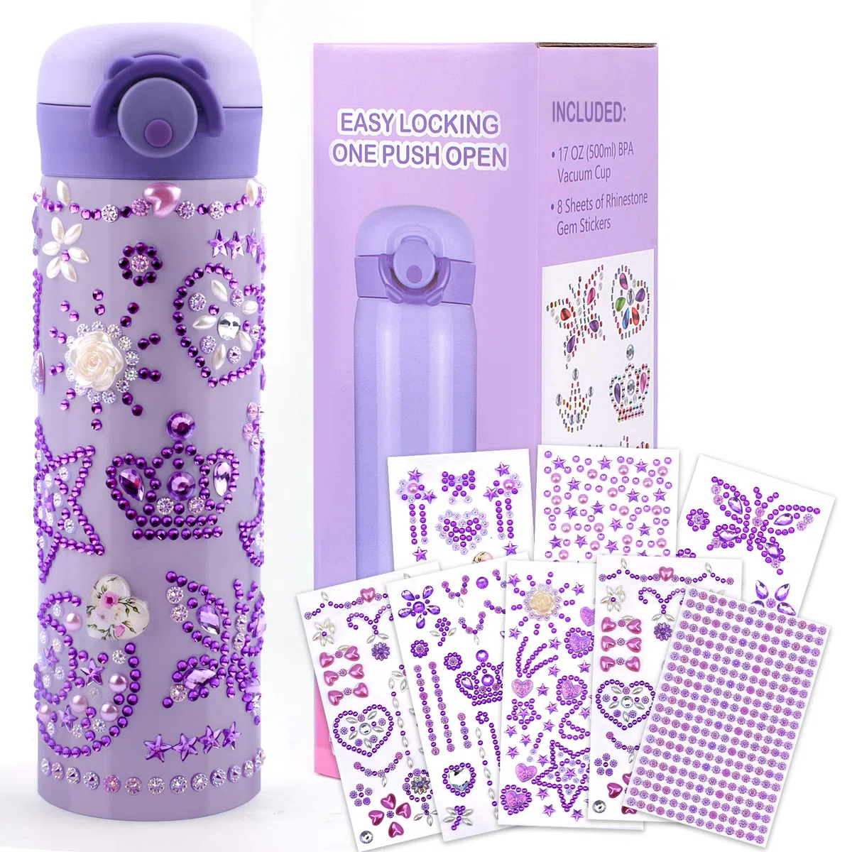 Regalo Bambina 5 6 7 8 9 10 11 Anni, Kit Borraccia Fai Da Te con Gemma Adesivi, Regali per Ragazze DIY Bottiglia D'acqua Bambini, Regali di Compleanno Ragazza 4-12 Anni, Bottiglia Termica Scuola
