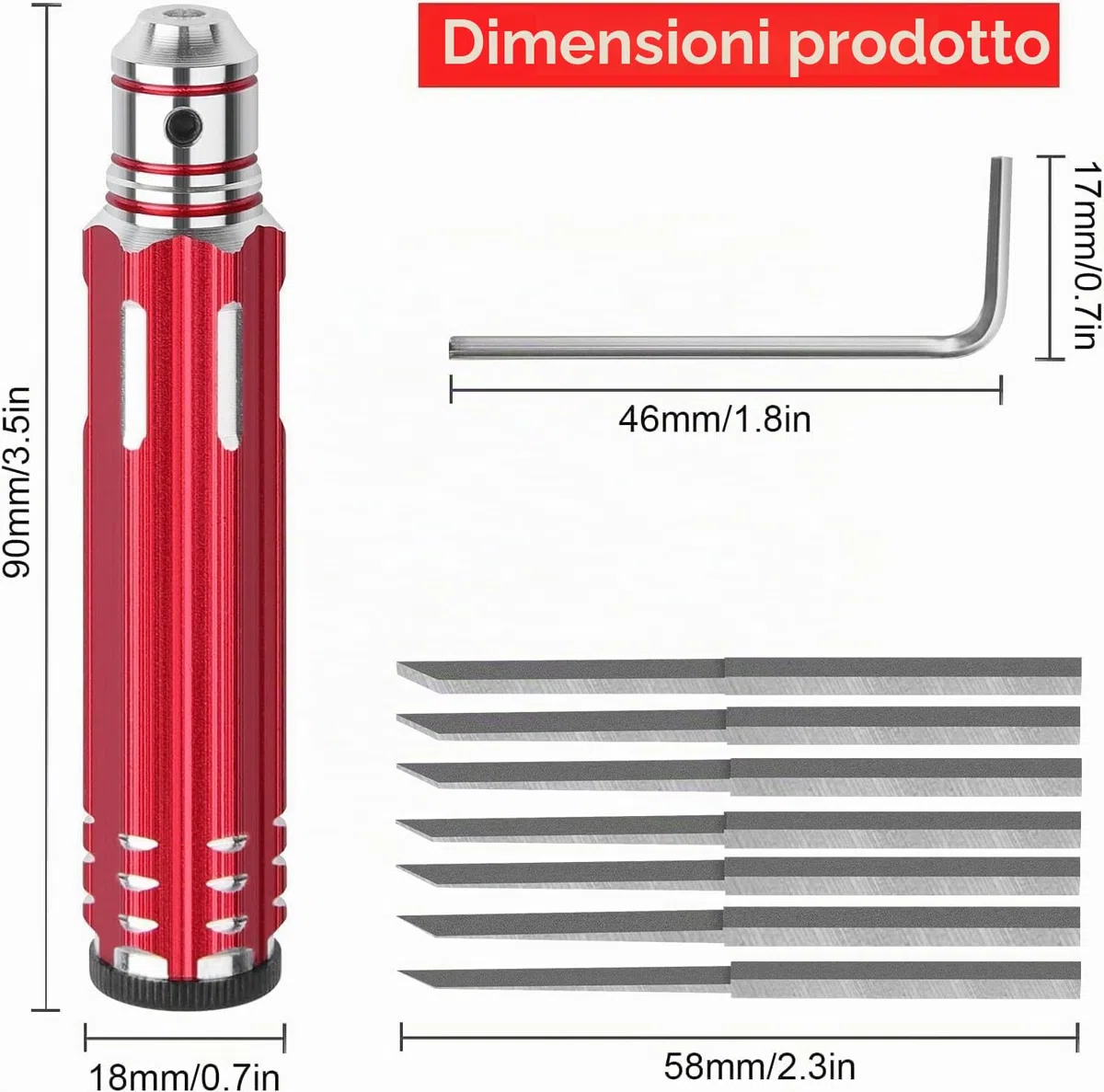 7 in 1 primo modello Scriber con 7 lame Gundam resina intagliato Scribe linea Chisel strumento di taglio (0.1/0.2/0.4/0.6/0.8/1.0/2.0mm) Rosso