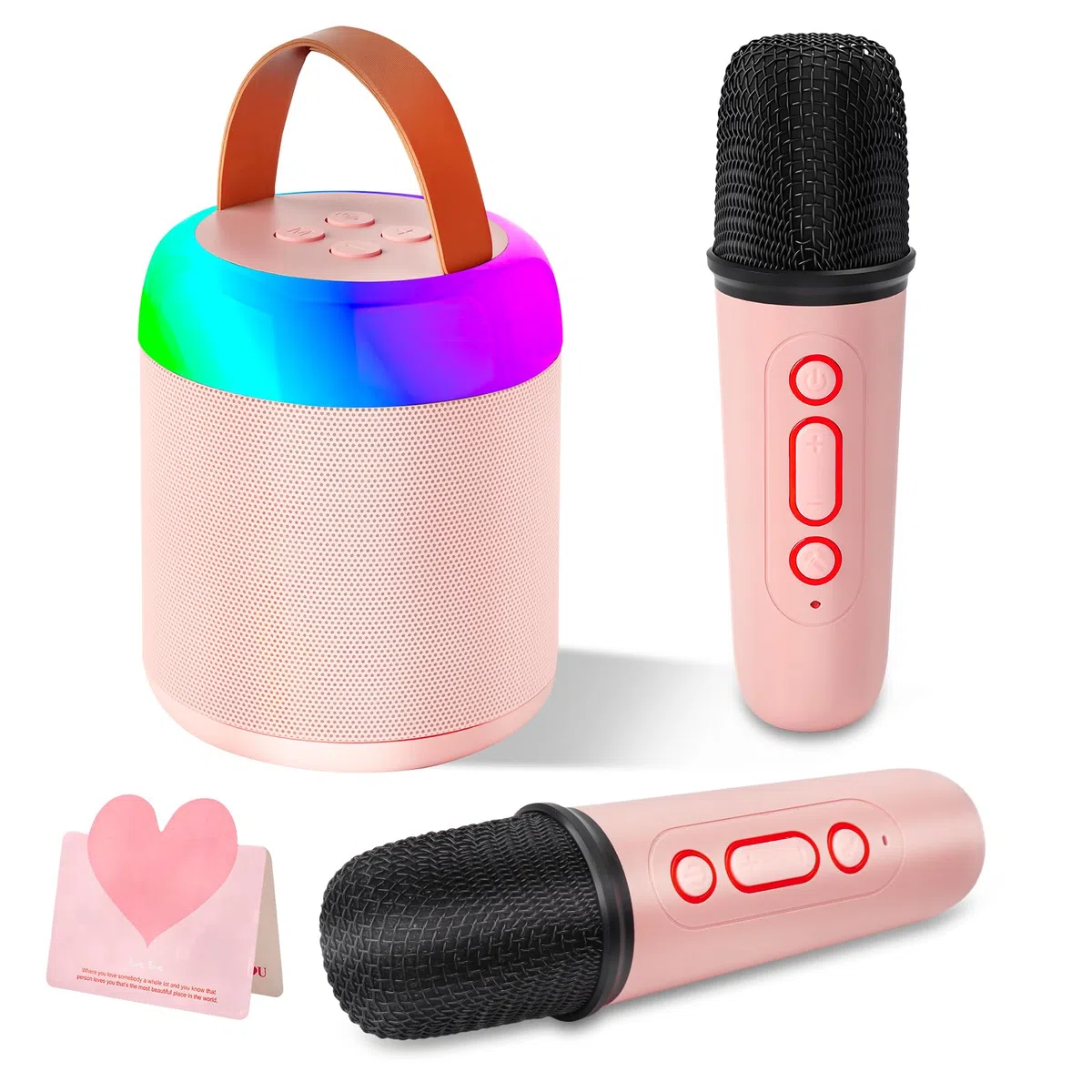 Karaoke per Bambini con Microfono,Regalo Compleanno Bambina 3-12 Anni,Cassa Bluetooth con Luce LED e Cambia Voce,2 Microfoni Wireless,1 biglietto di auguri,per Ragazzi e Ragazze 3-15 Anni